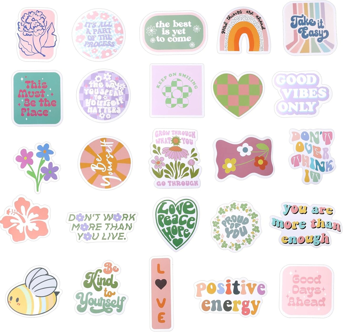 100PCS Cute Preppy Stickers Pink Motivational Vinyl Waterproof Sticker