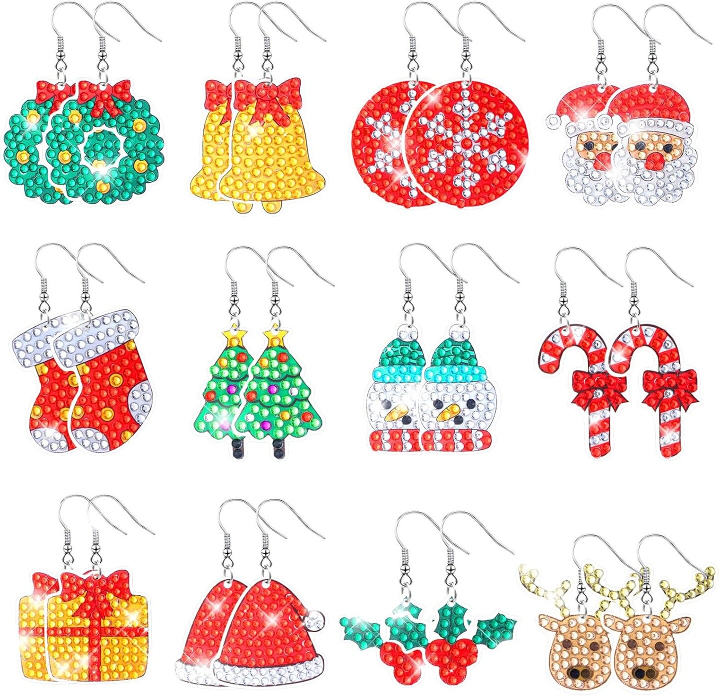 12 Pairs Christmas Diamond Art Earrings Making Kit