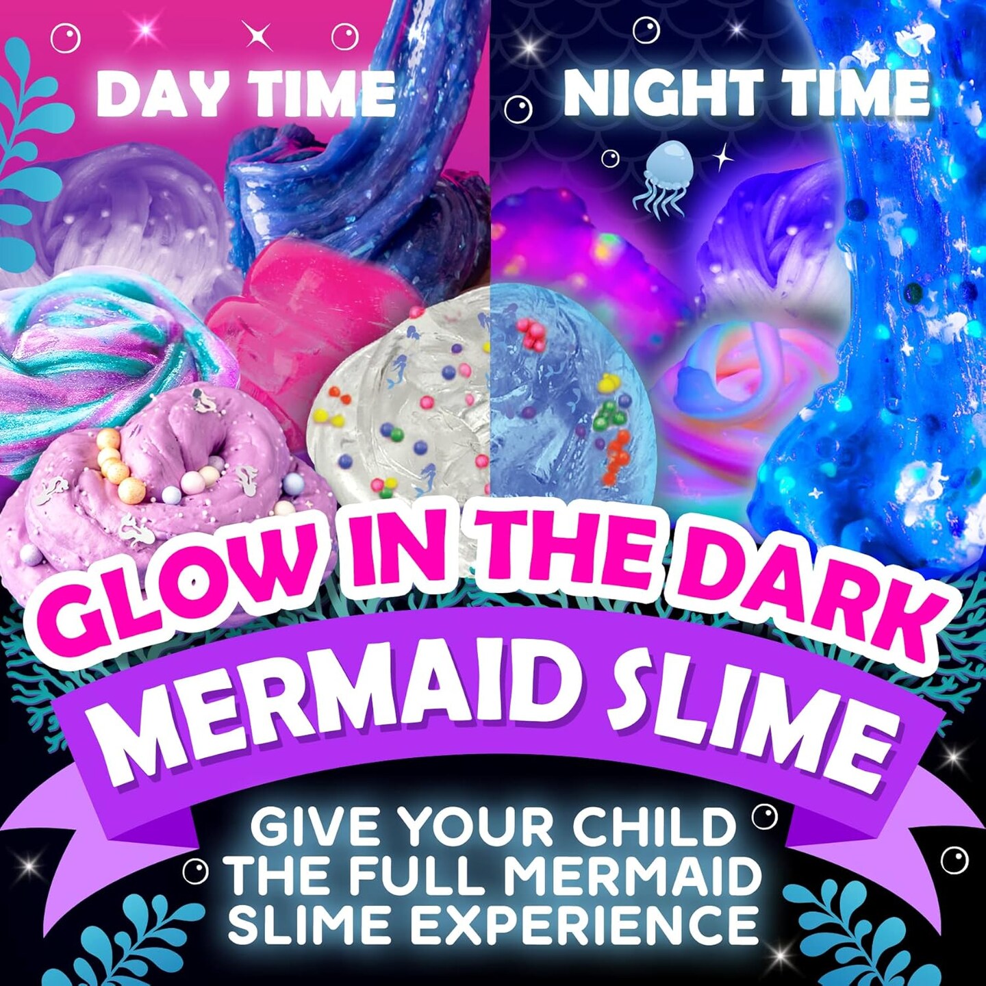 Mermaid Slime Kit - 35 Piece DIY Glow in The Dark Slime with Glitter Add-Ins (Original)