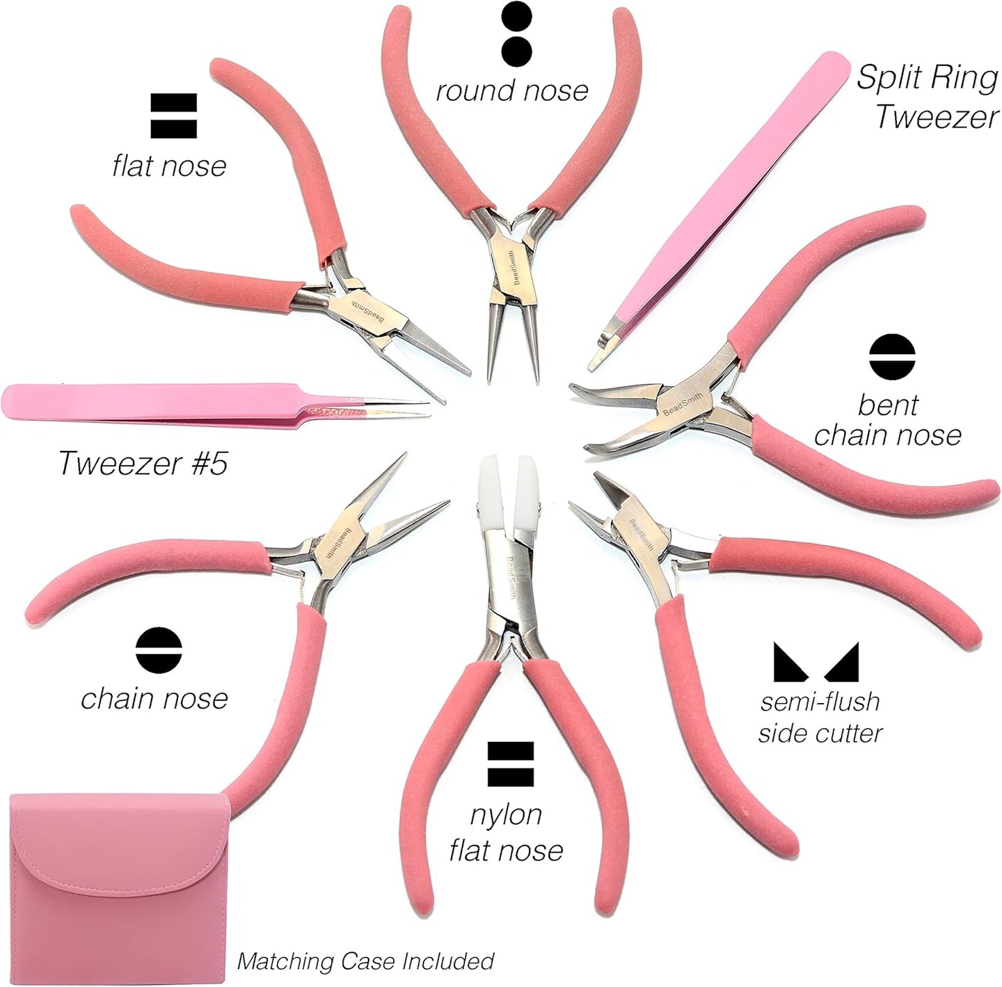 The Beadsmith Fashion Color Pliers &#x2013; Slimline Color-Coordinated Tools &#x2013; Matching Clutch in Beige &#x2013; Jewelry Making Supply Kit to Create Necklaces, Bracelets, Earrings &#x26; More