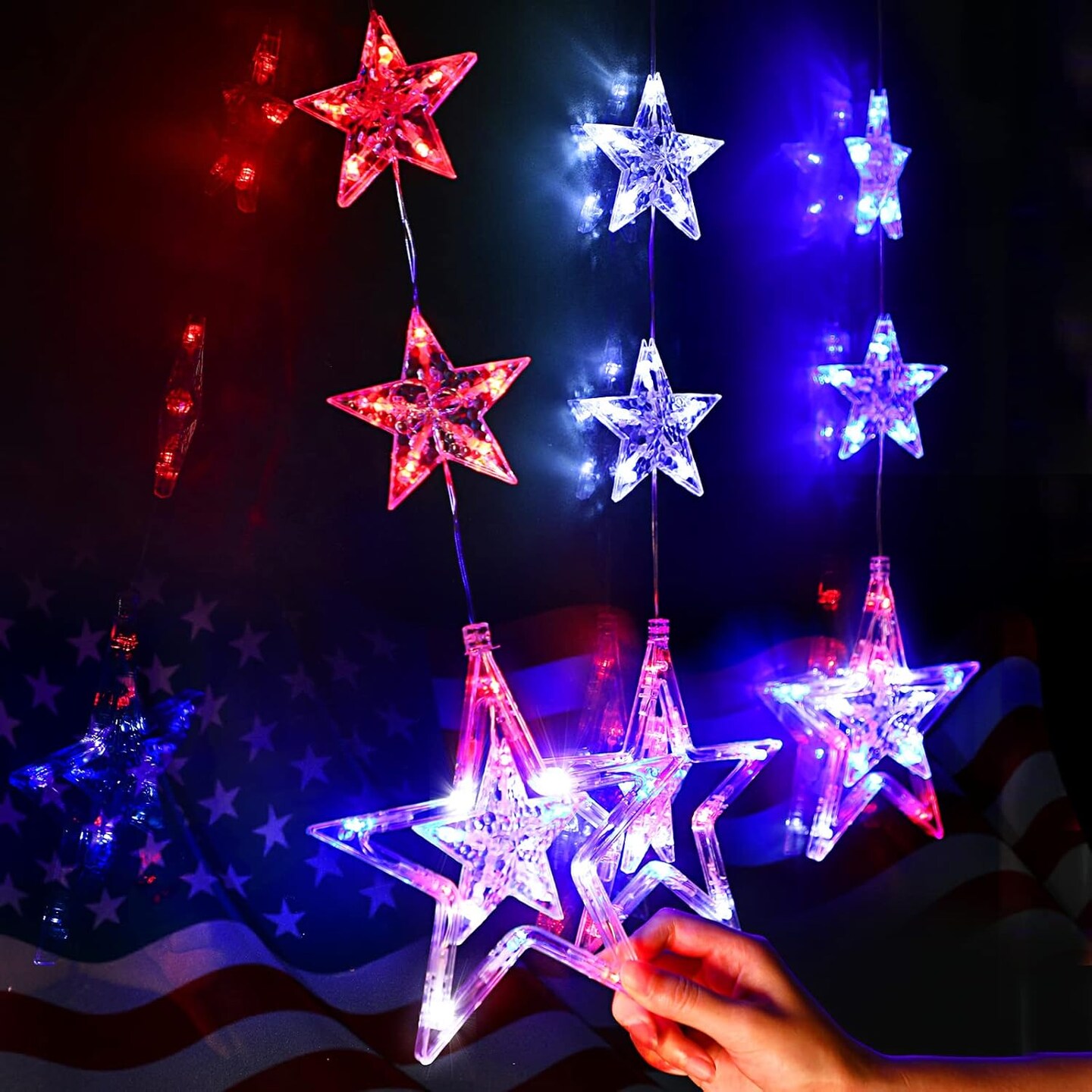4th of July Lights, 3 Pack Red White and Blue Decorations with Timer Function