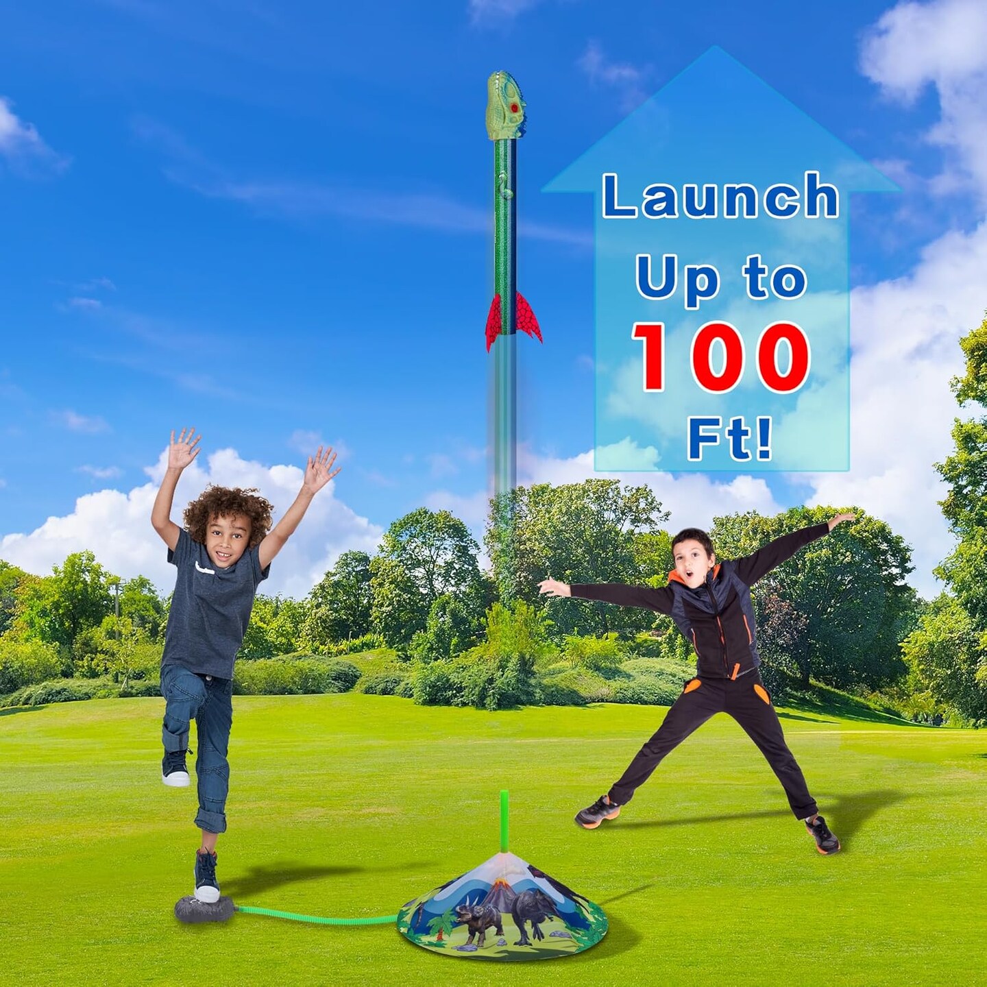 Dinosaur Toy Rocket Launcher for Kids - Launch Up to 100 Ft