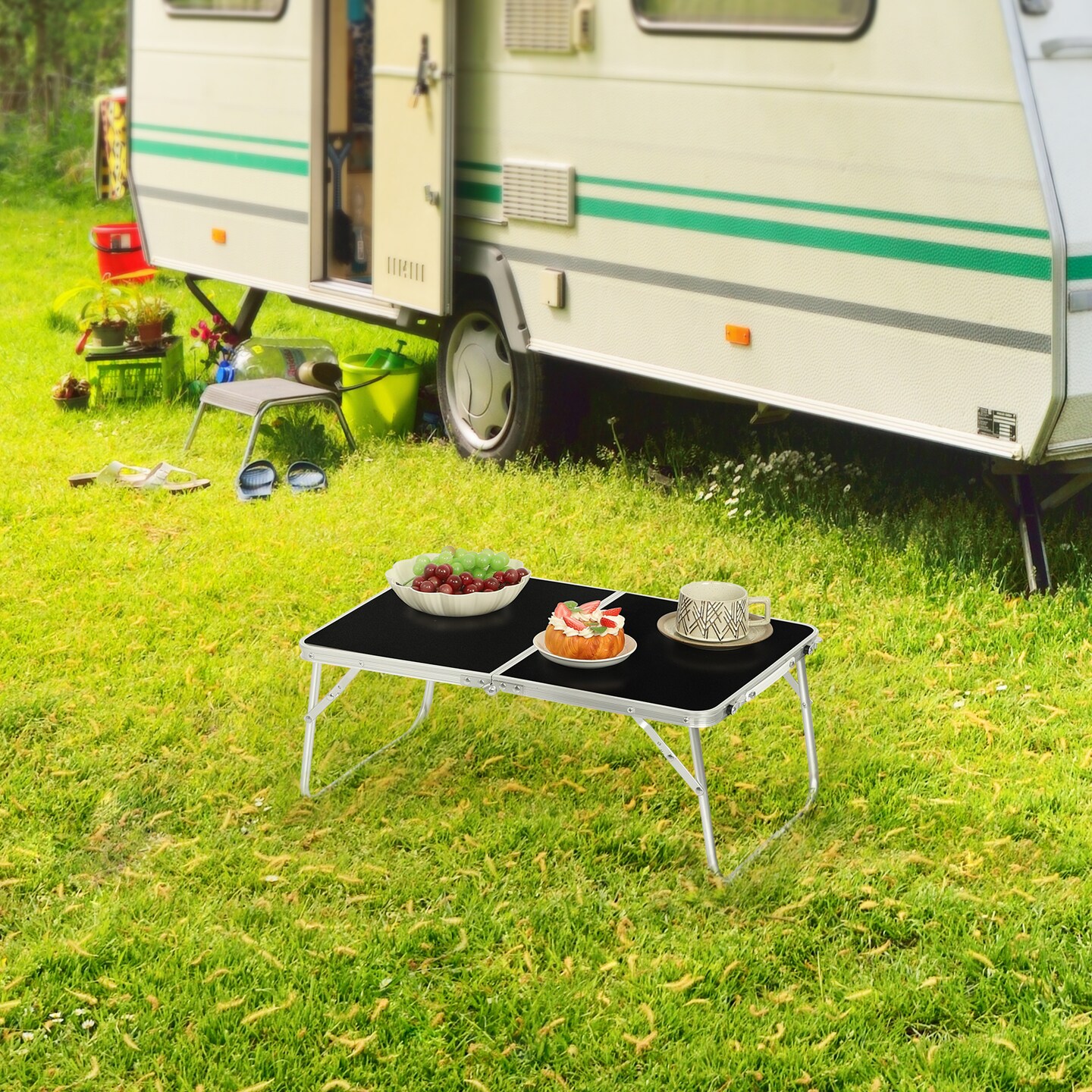 5-Second Setup Portable Aluminum Alloy Folding Table with Steady Lock, Heavy-Duty Reinforcement & Carrying Handle - 23.6" L x 15.7" W x 9.8" H