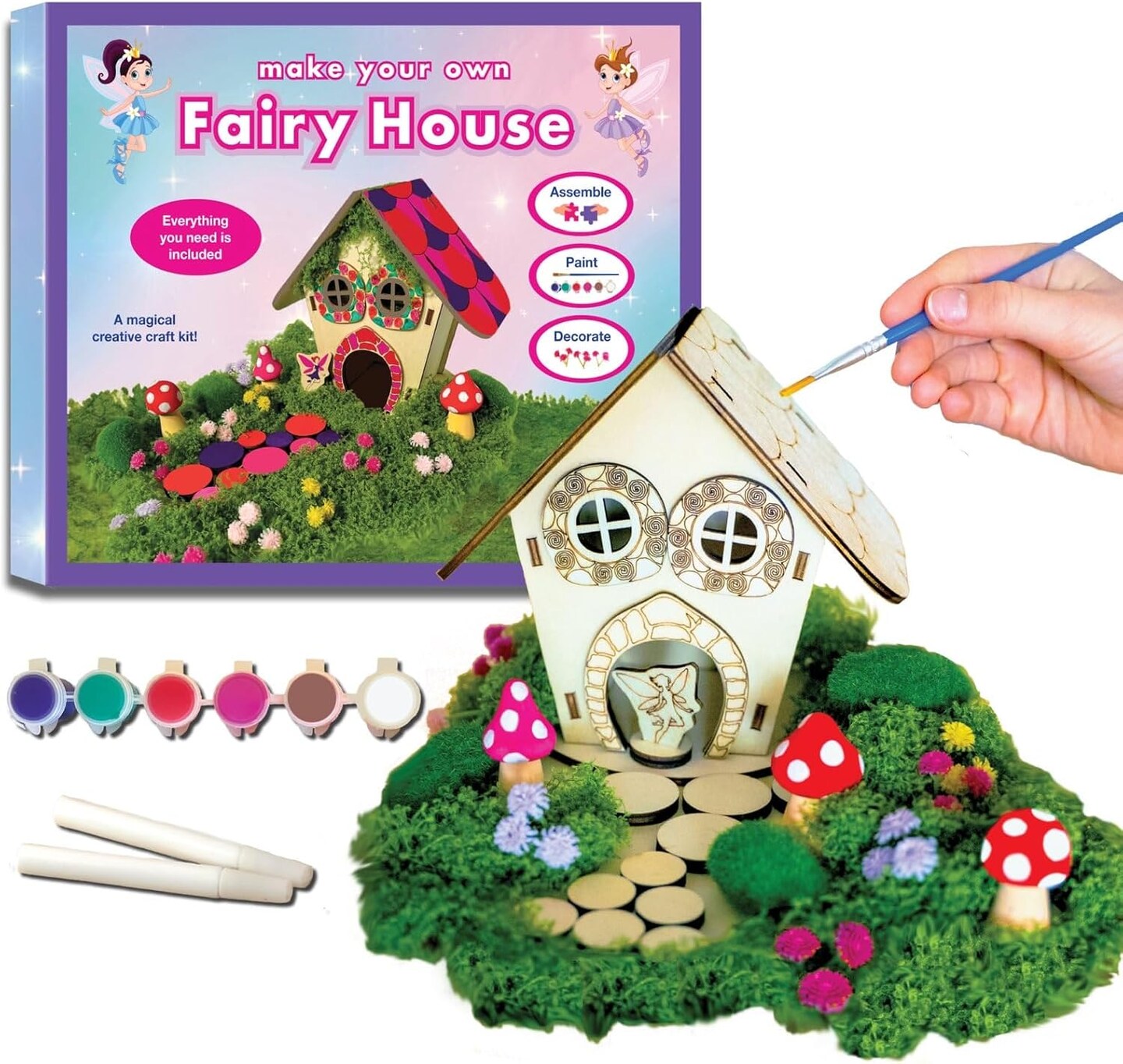 Wooden Fairy House Craft Kit for Kids DIY Fairy Garden with Paints &#x26; Decorations