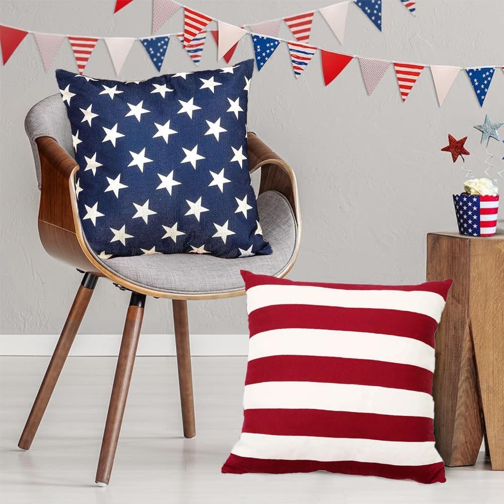 4th of July Throw Pillow Covers Set of 2 16x16 Patriotic Blue Stars