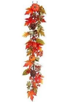 48&#x22; Pumpkin Berry Oak Leaf Garland