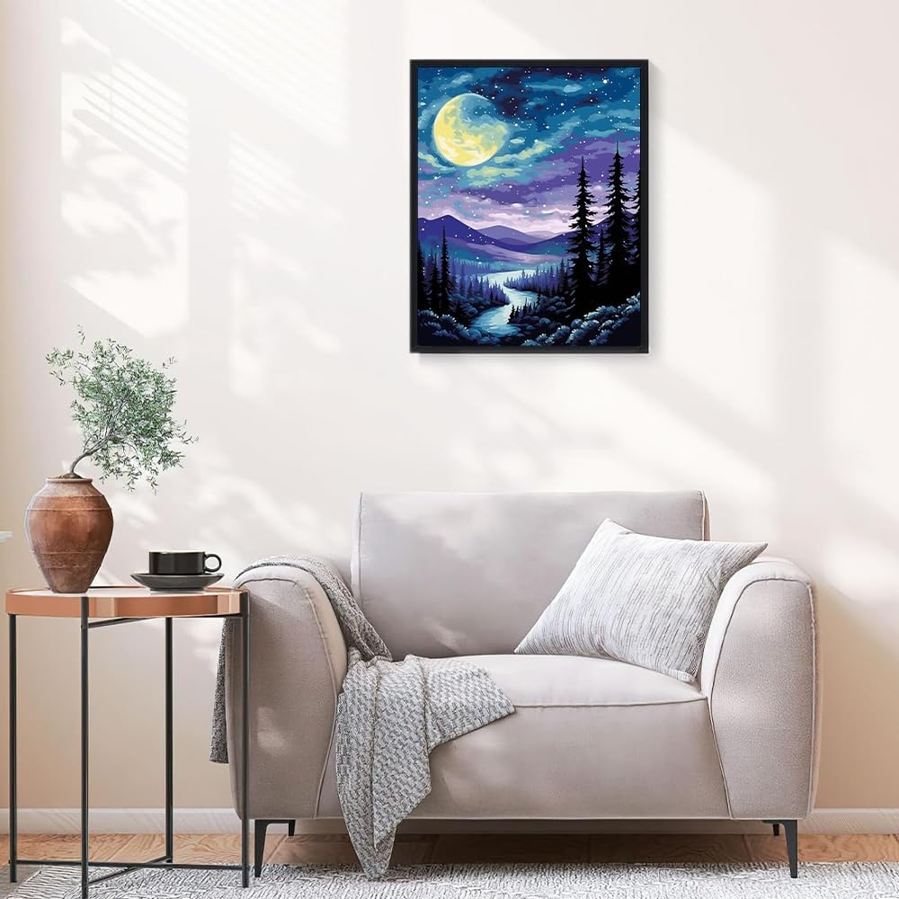 Forest Night Scene Acrylic Easy Paint by Numbers Kits,16x20 Inch