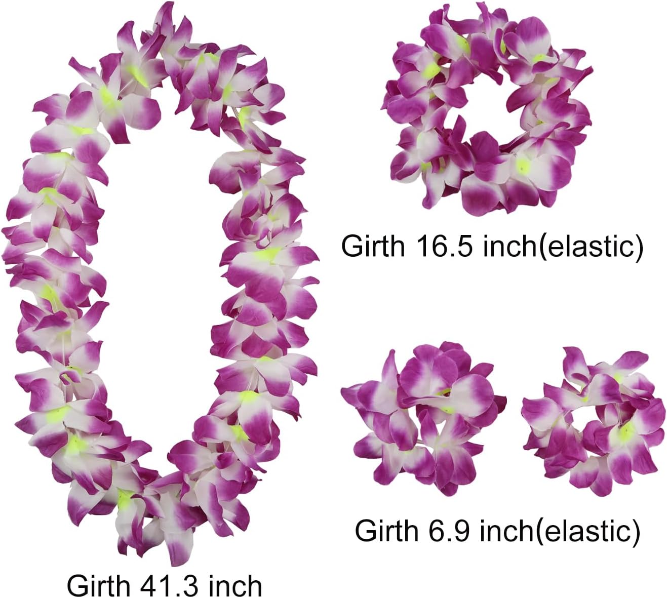 Hawaiian Leis Set,Hawaiian Luau Flower Leis Necklace Headband Bracelets Set (Purple)