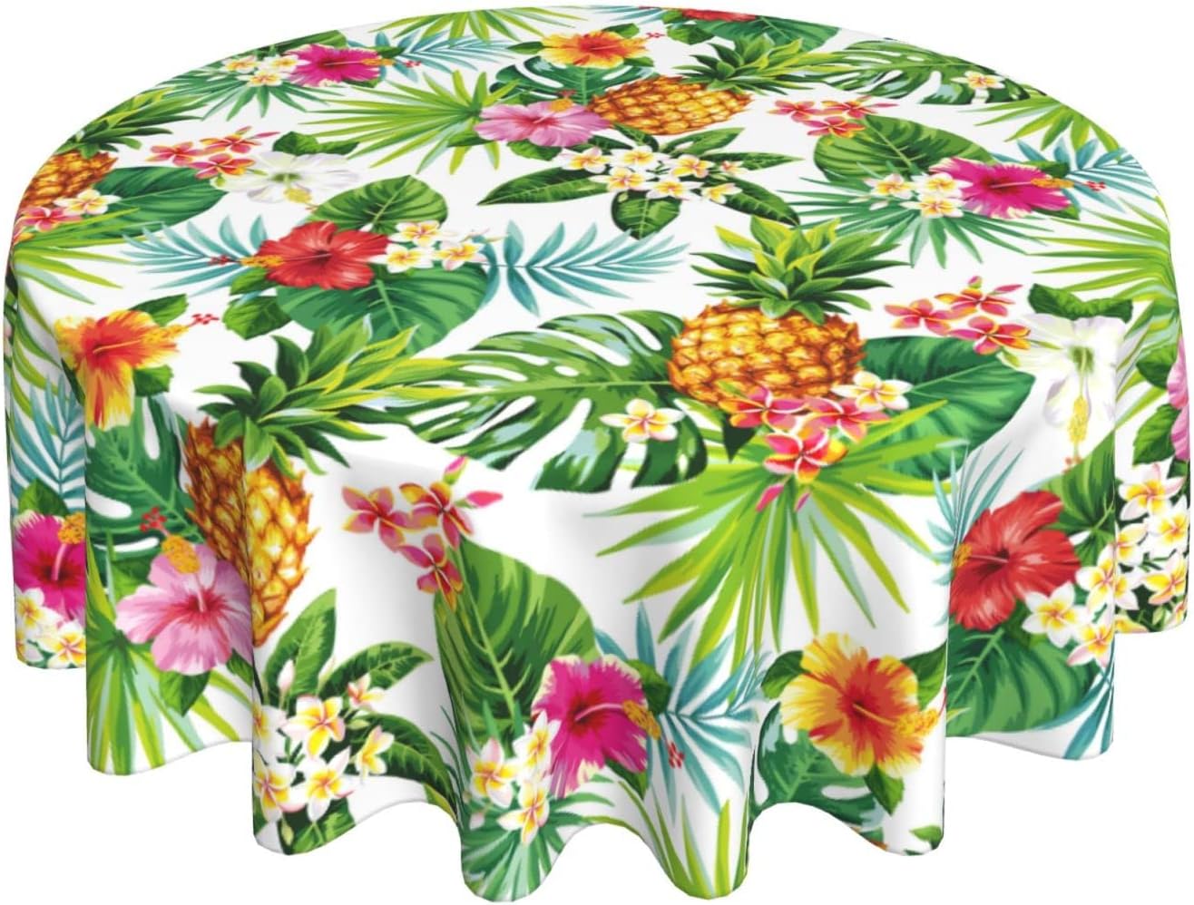 Hawaiian Tropical Flower Round Tablecloth Washable Reusable Decoration Table Cover