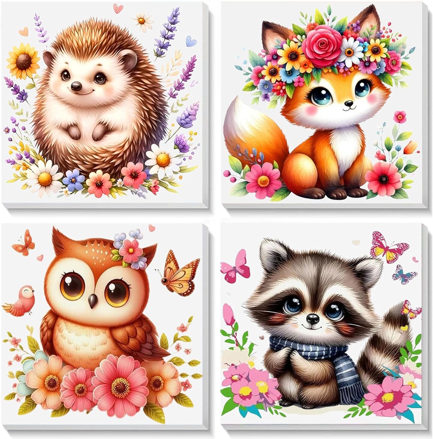 4 Pack Animal Paint by Number for Kids with Wooden Frame