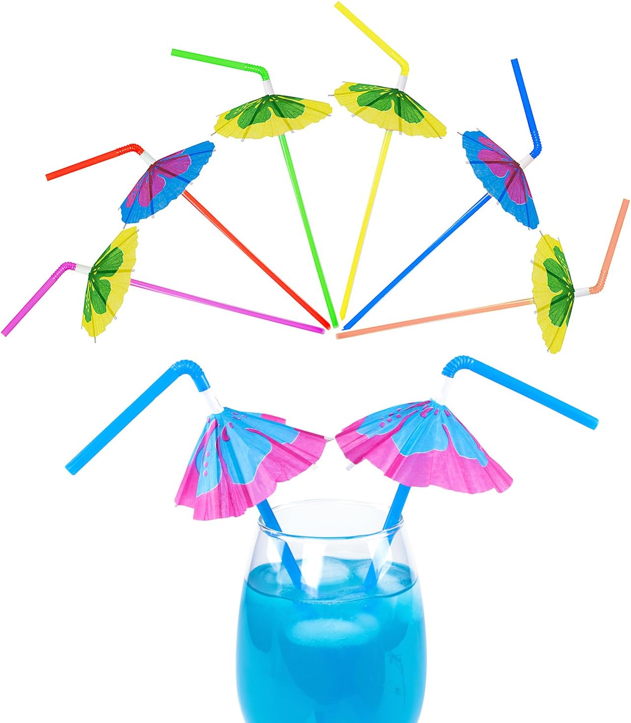 Tropical Umbrella Straws Hawaiian Beach Luau Party Decorations for Cocktails & Drinks - Pack of 48