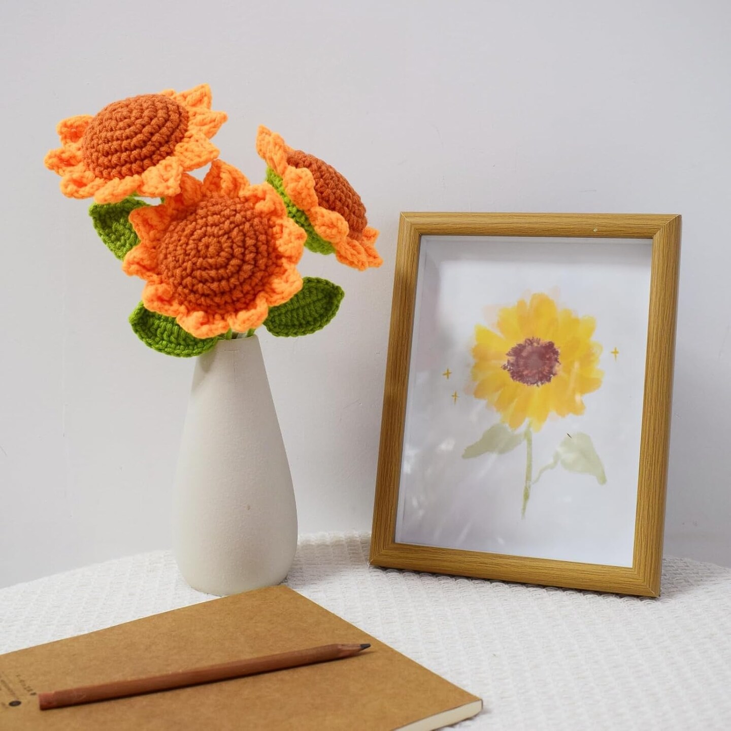 3pcs Handmade Crochet Sunflower Bouquet
