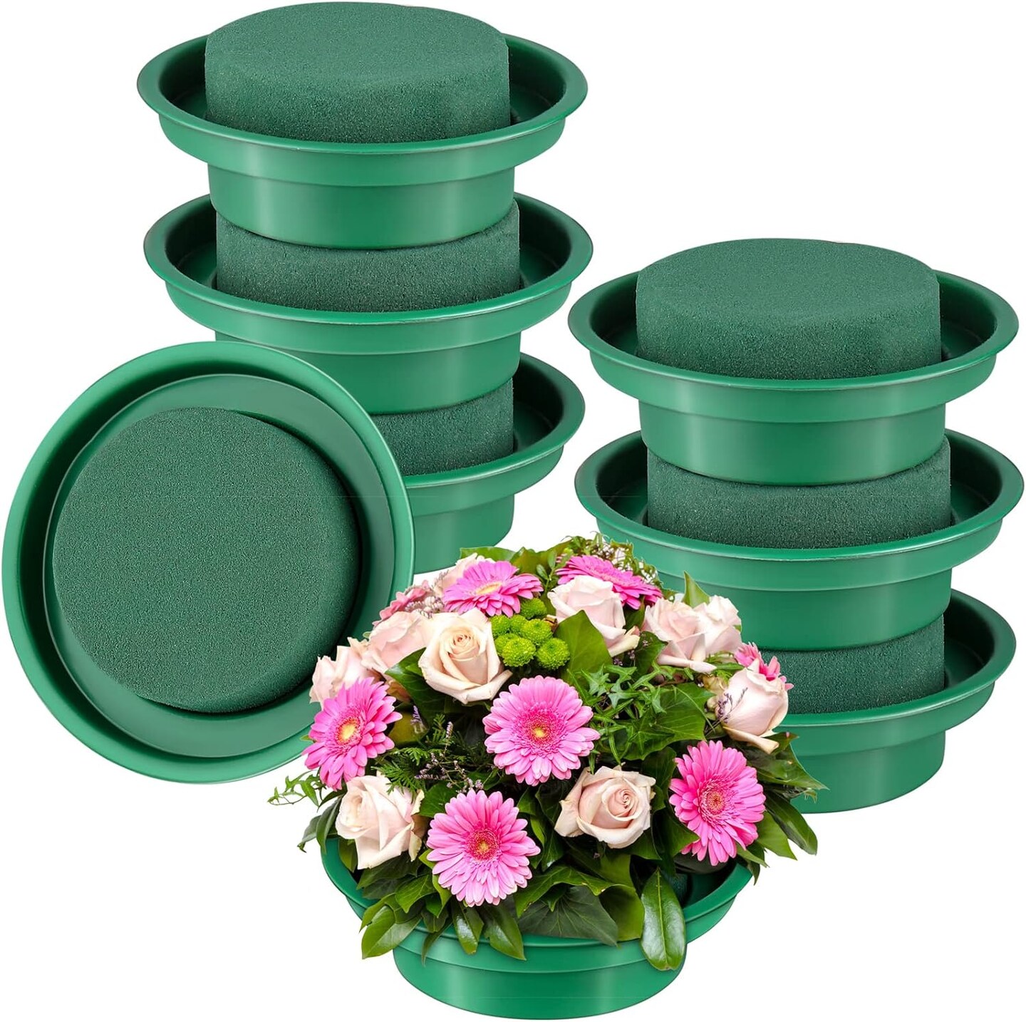 8 Packs Green Floral Foam Rounds in Bowls DIY Flower Arrangement Kit