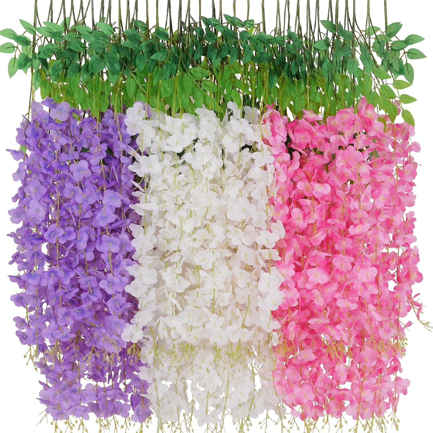 12 Pack Wisteria Hanging Flowers, 3.6 Feet White & Pink & Purple Wisteria Artificial Flowers