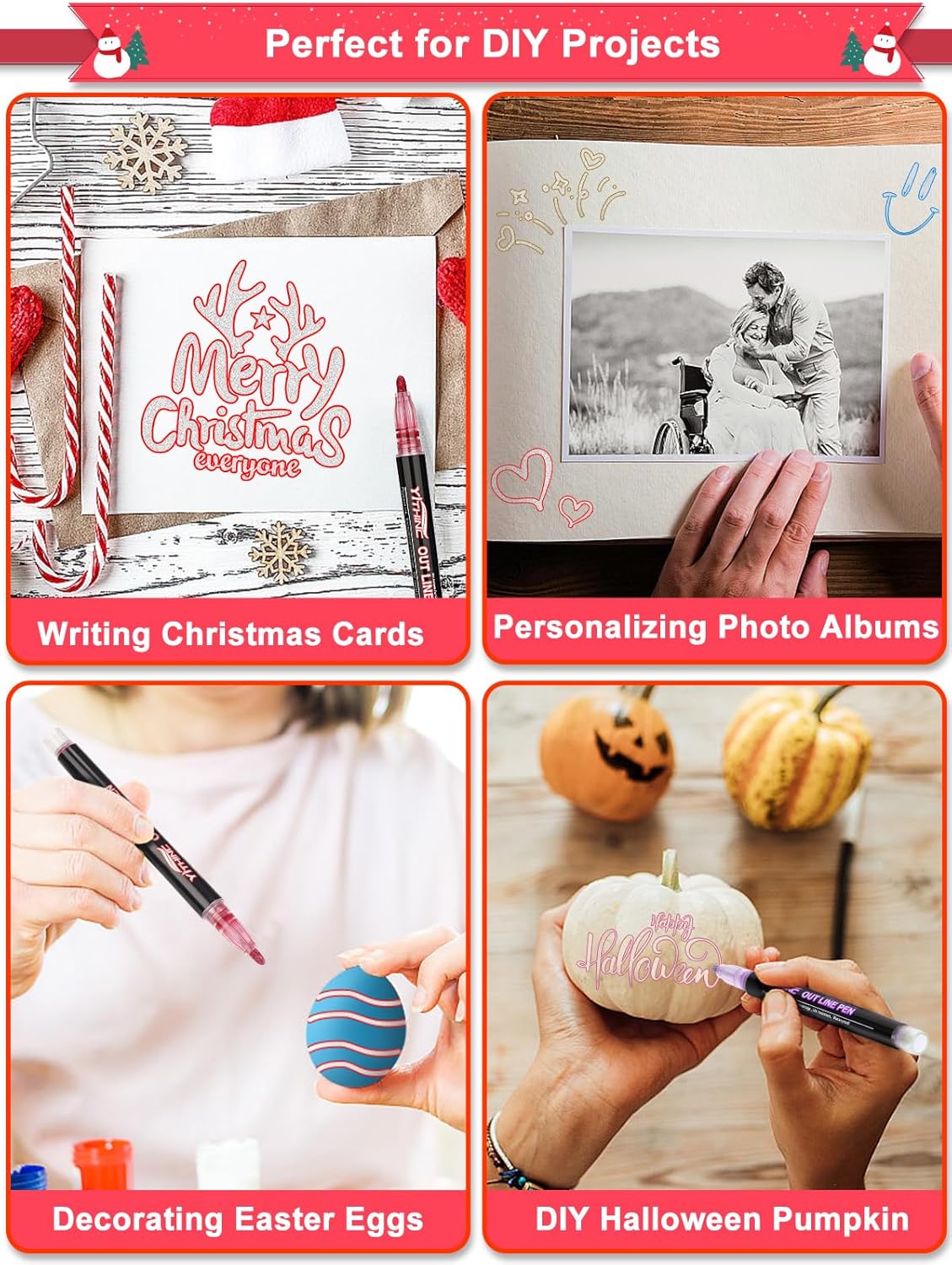 Outline Shimmer Markers, 12 Glitter Metallic Gel Pens for Coloring(12 Colors)