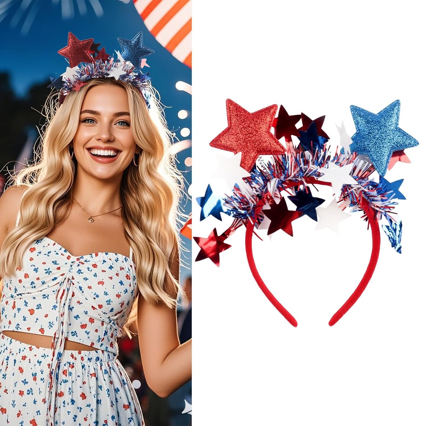 4th of July Star Headband Glitter Hair Bands Red Blue Star Patriotic Hair Accessories Party Supplies