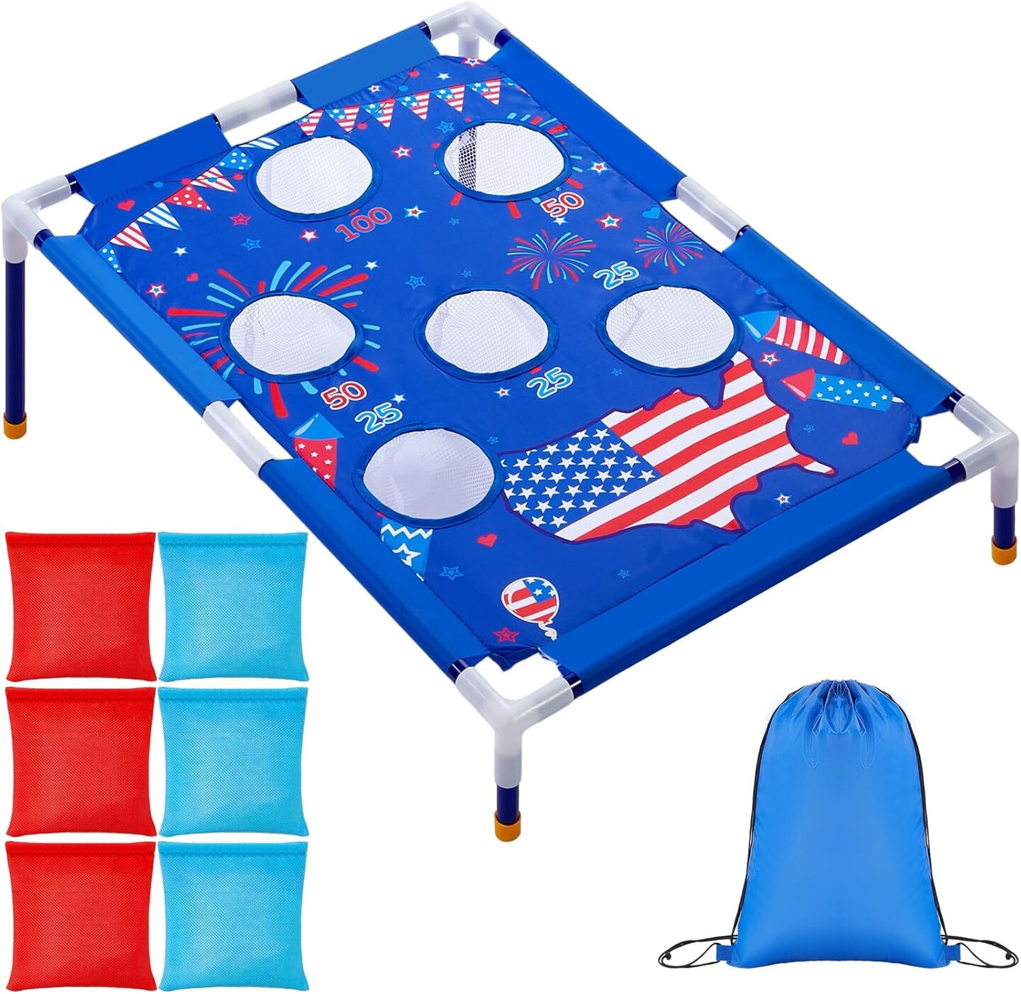4th of July Bean Bag Toss Games with 6 Bean Bags American Flag Portable PVC