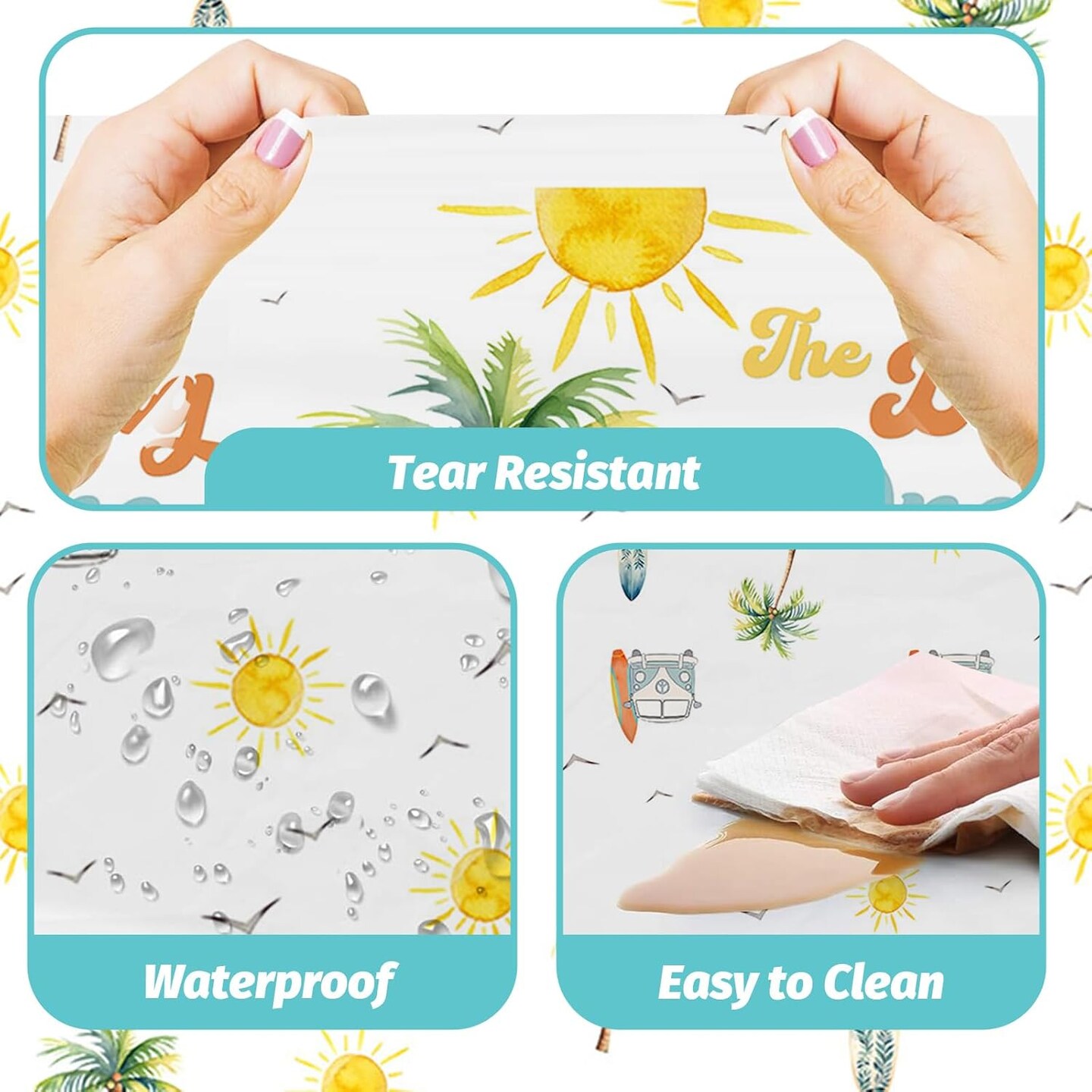 3 Pack Retro The Big One Tablecloth Table Covers Summer Beach Wave Theme