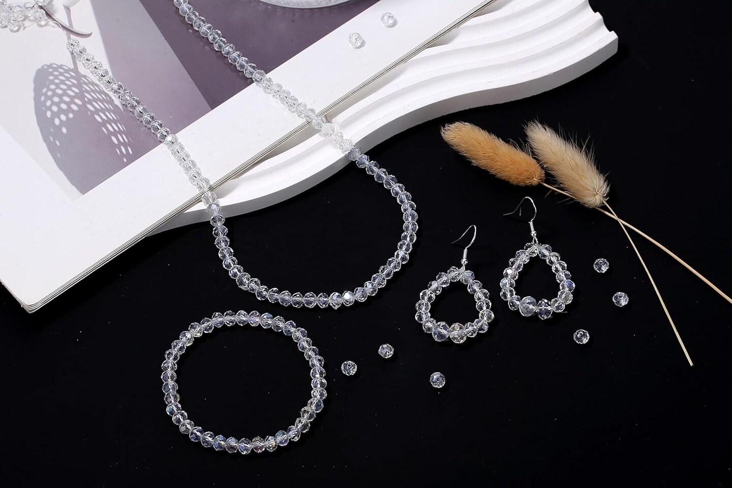 400pcs Crystal Beads Glass Beads for Jewelry Making(A# White)