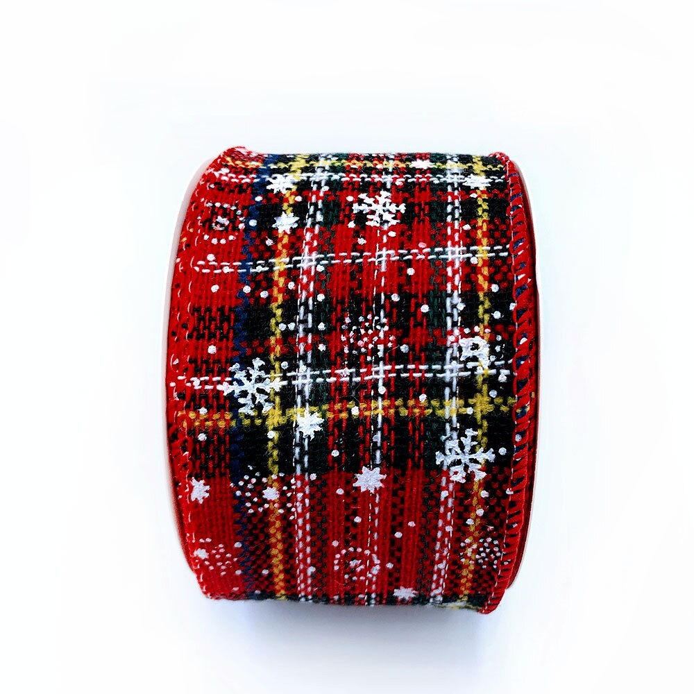 Designer&#x2019;s Shop WR 63-5109 2.5&#x201D; x 10 yard Holiday Red-Green multi color plaid with Snow Flake wired edge ribbons