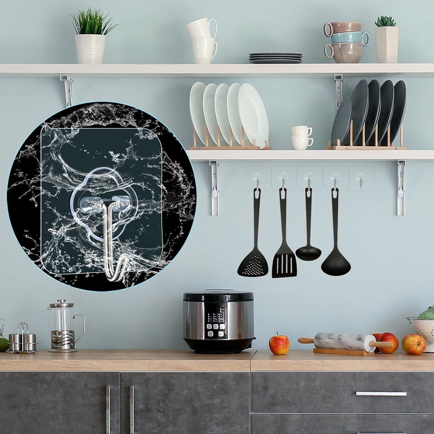 Adhesive Hooks, 32 Pack 33lb(Max) Sticky Hooks, Transparent Reusable