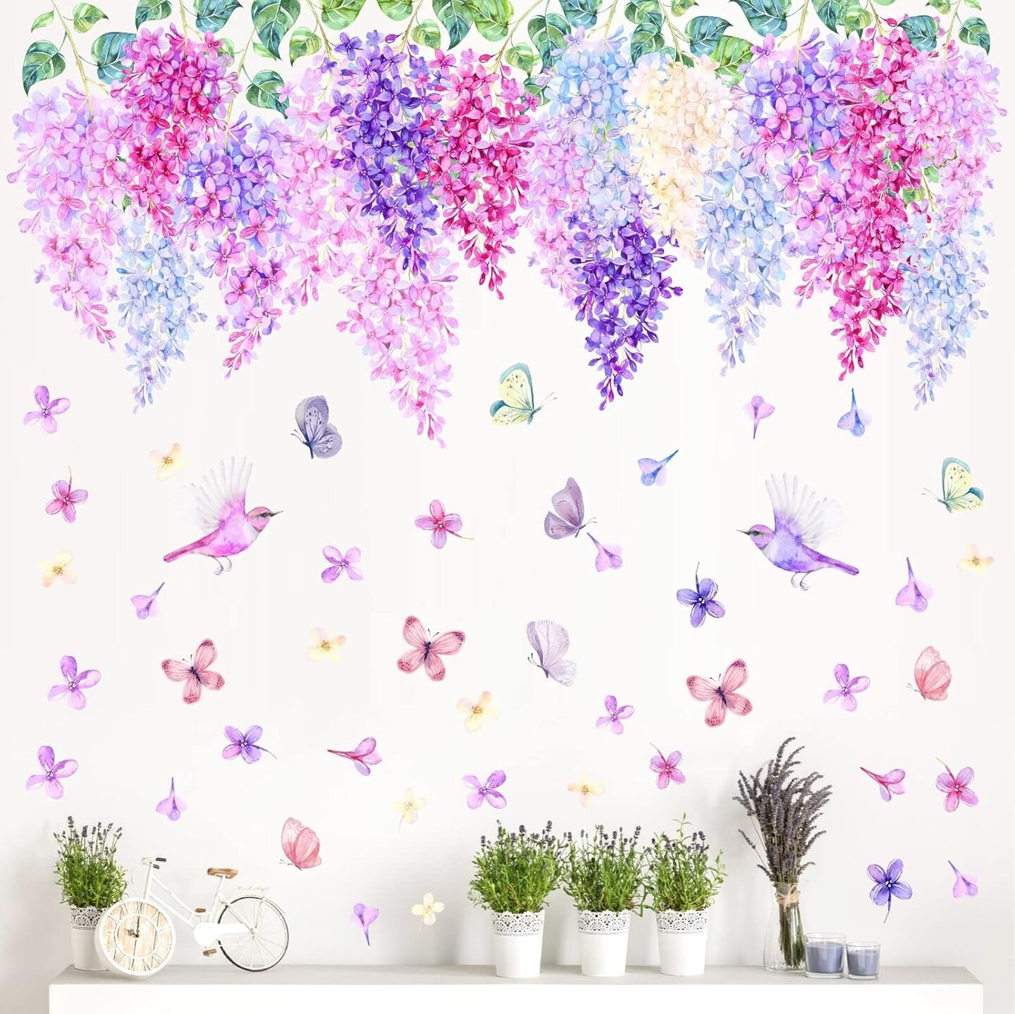 Hanging Vine Wall Decals with Colorful Purple Flower Blossoms (Flower Vine)