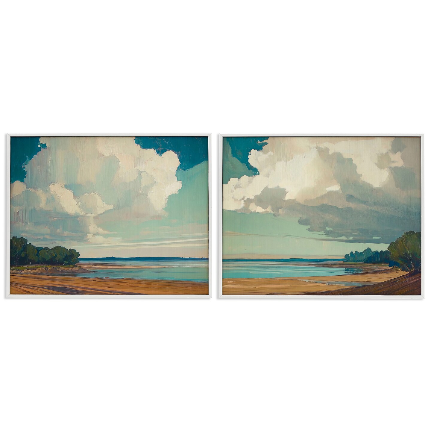 Stupell Industries Looming Clouds over Beach Scenes 2pc Framed Giclee Set By Elara Yasna