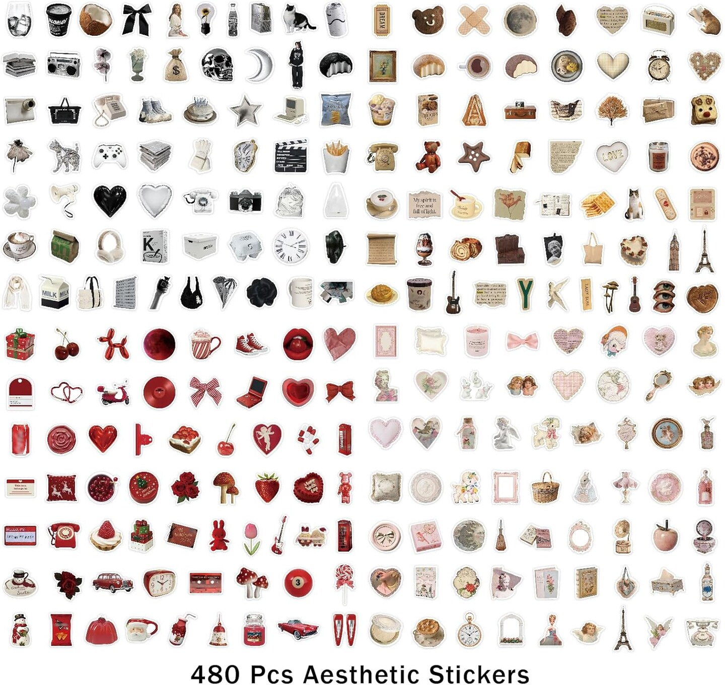 480 Pcs Vintage Aesthetic Stickers for Scrapbooks, Laptop, Water Bottles