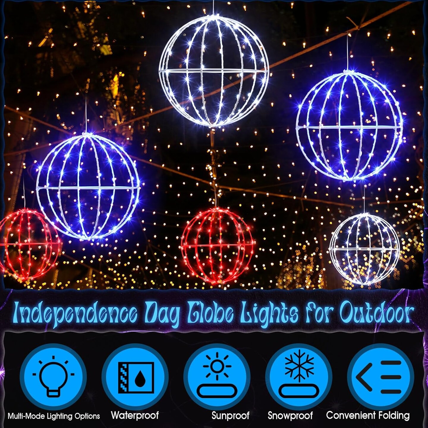 4th of July Decorations Outdoor 6 Pack Red White Blue Ball String Light