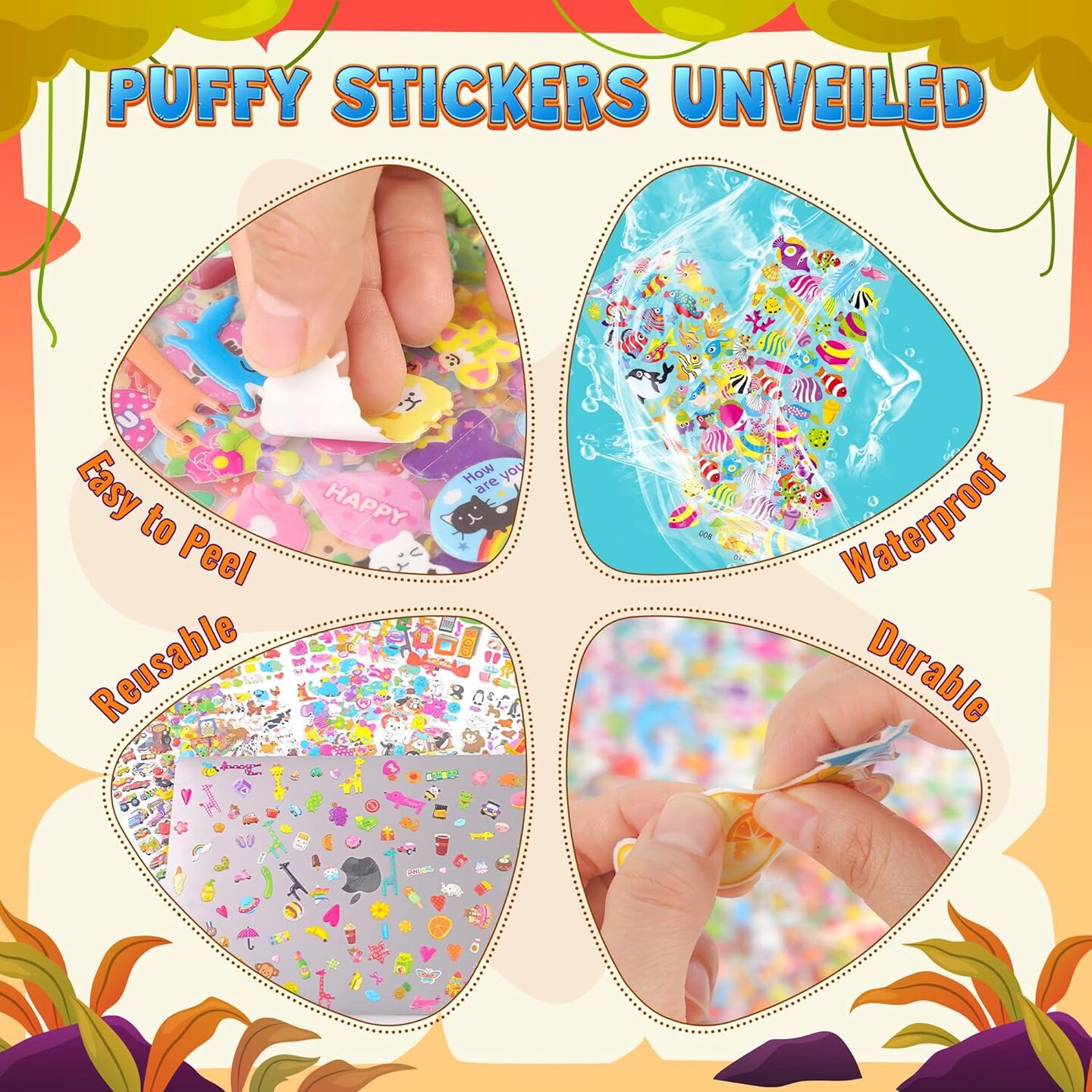 3200+ Stickers, 3D Puffy Sticker, 64 Different Sheets for Kids