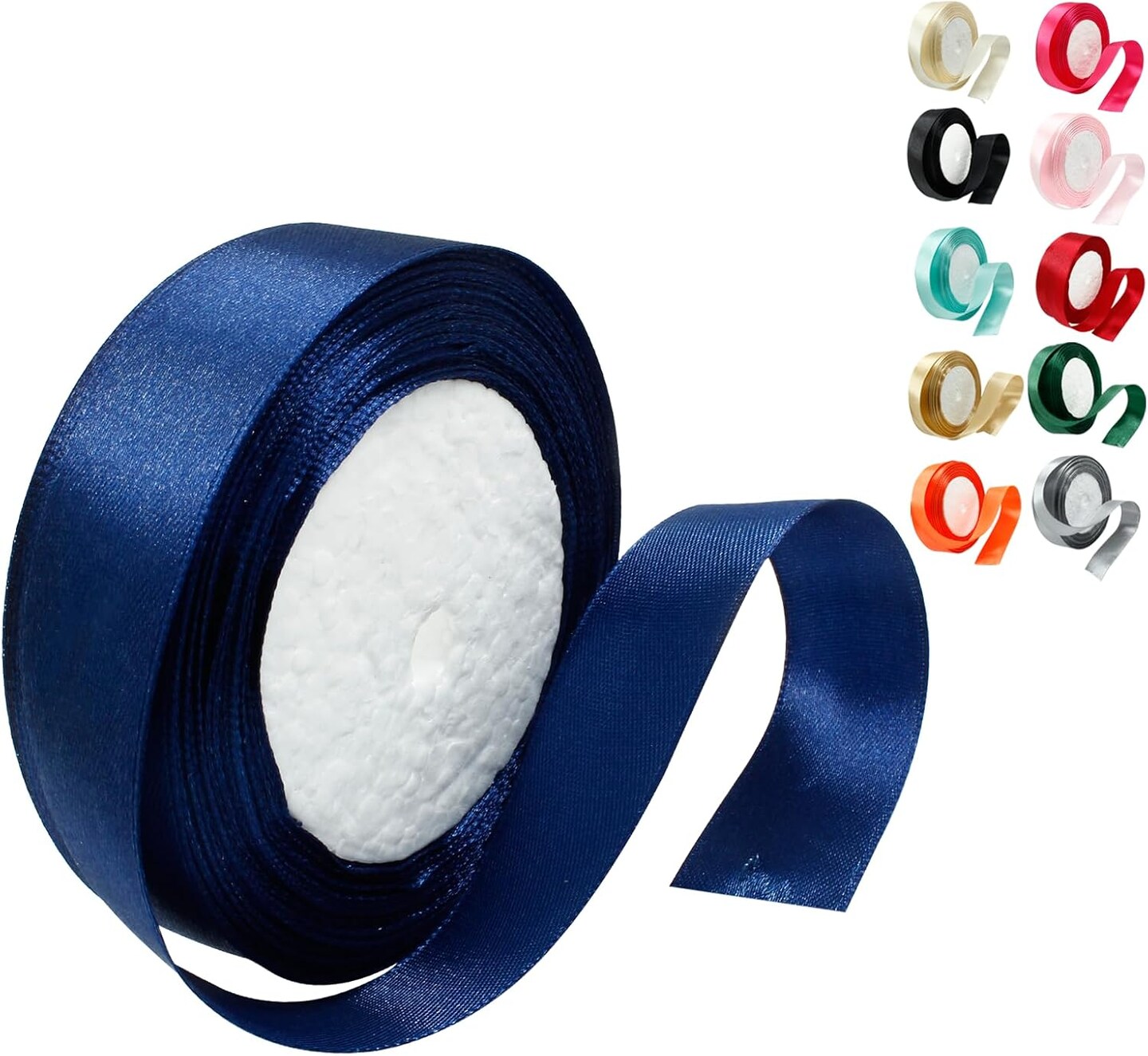 Navy Blue Satin Ribbon - 1 Inch x 25 Yards, Wedding Bouquet Ribbon