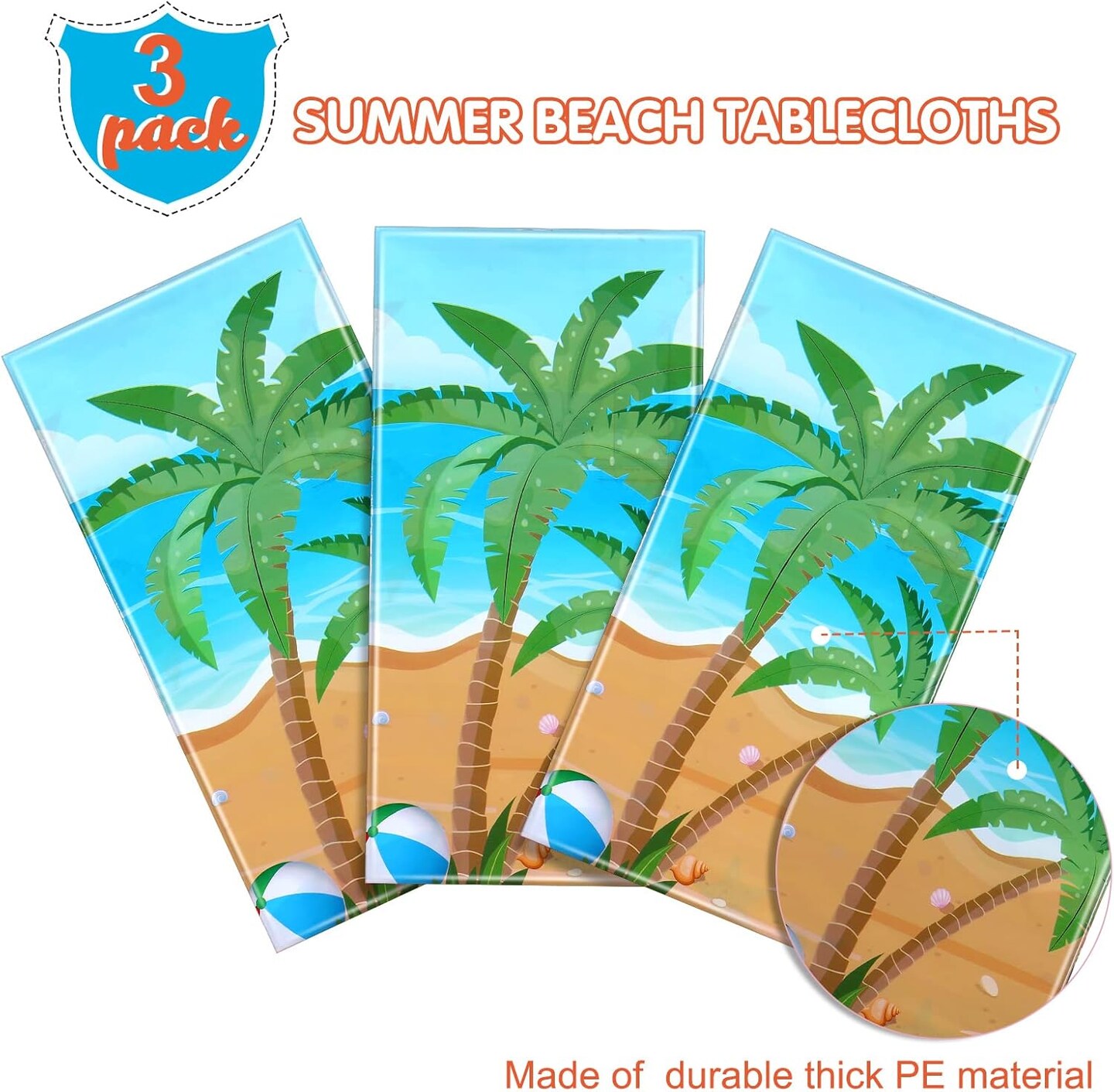 3 Pcs Summer Beach Tablecloths Plastic Hawaiian Pool Party Table Cloth (54 x 108 Inch)