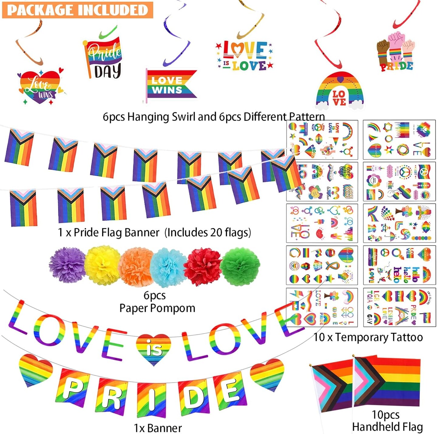 Pride Decorations, 97PCS Gay Pride Party Supplies with Banner