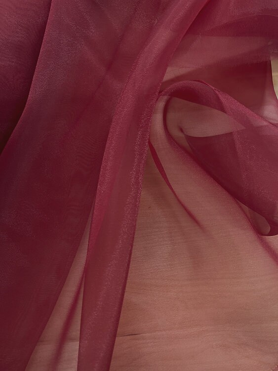 1 Yard Maroon Crystal Organza Sheer Shiny Fabric 100% Polyester Wide Lightweight Material