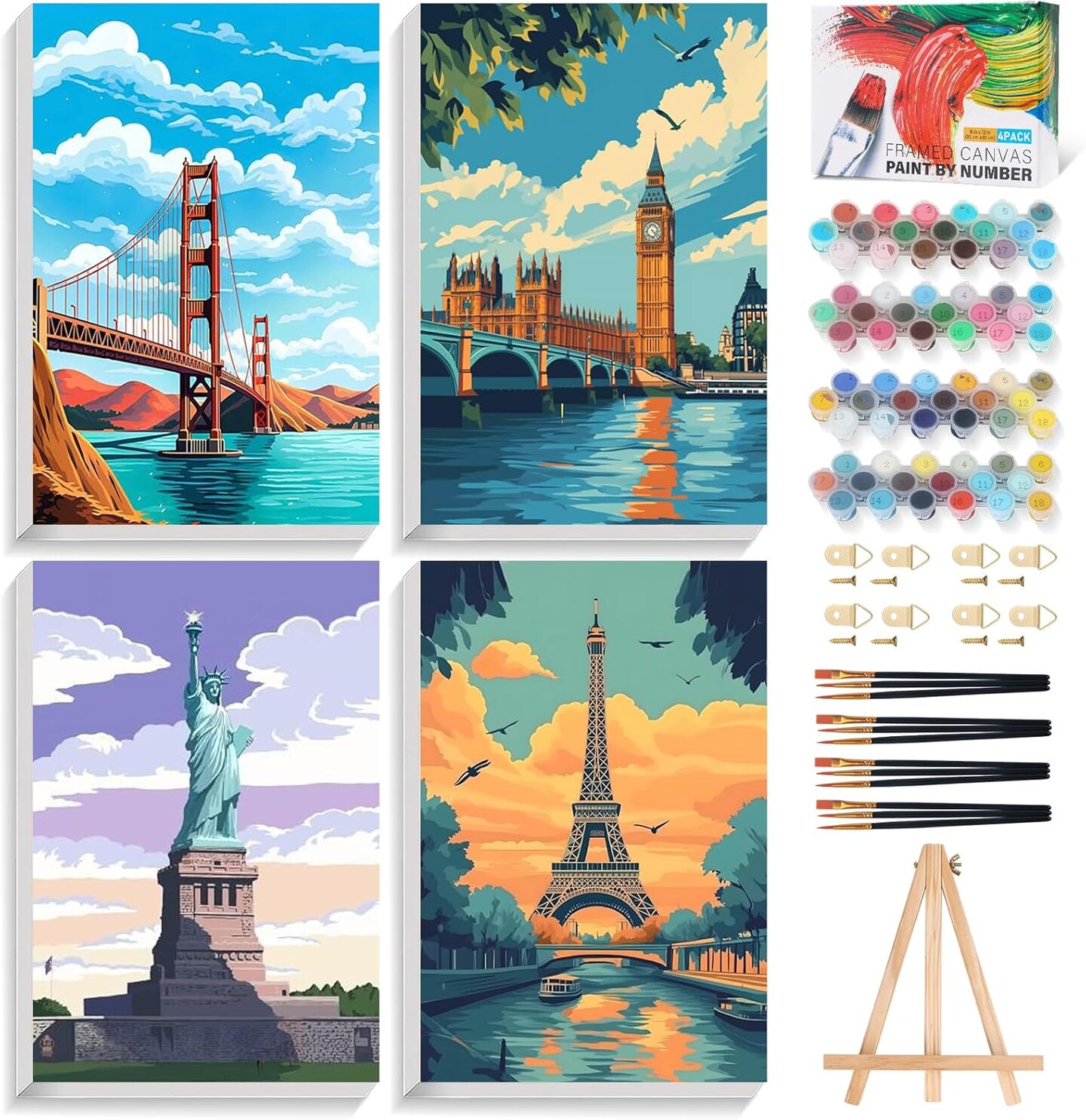 4 Pack Framed Paint by Numbers Kit for Adults Beginners (8x12 inch ...