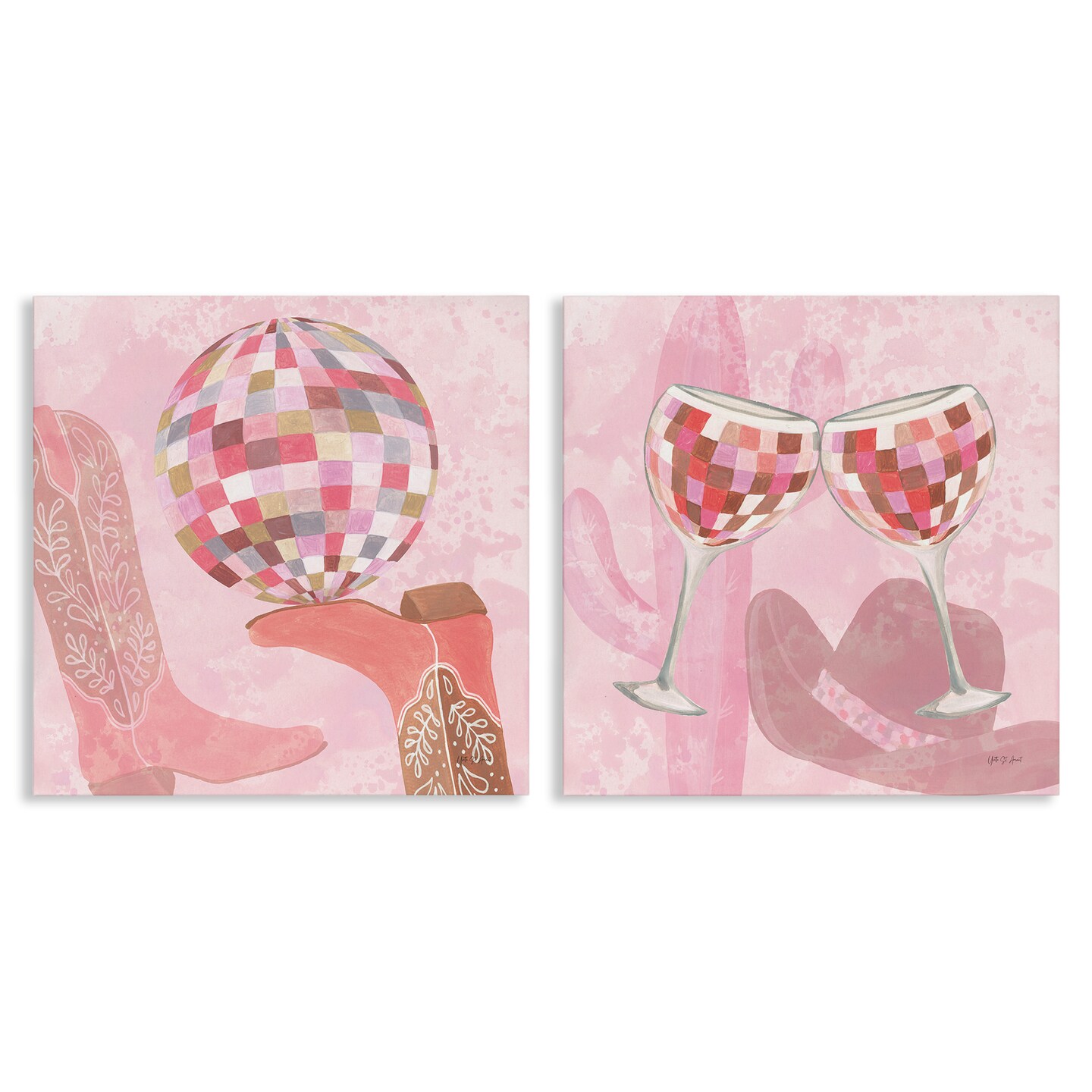 Stupell Industries Disco Cowgirl Western Glam 2pc Canvas Set By Yvette St. Amant