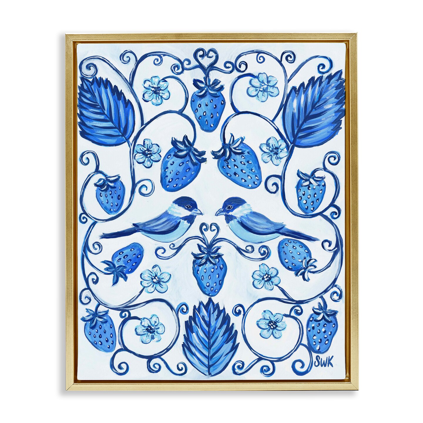 Stupell Industries Strawberry Blue with Birds Floating Frame By Sarah Waldron Kimball