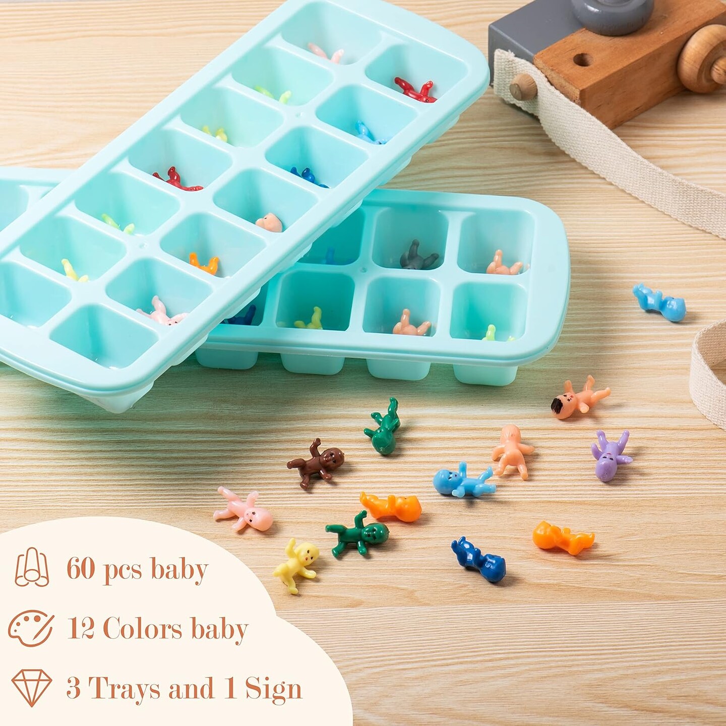 My Water Broke Baby Shower Game – 60 Mini Babies, 3 Ice Trays & Sign (Multicolor-1)