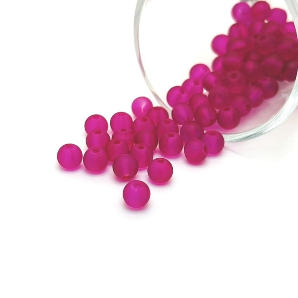 6mm Dark Pink Frosted Glass Beads