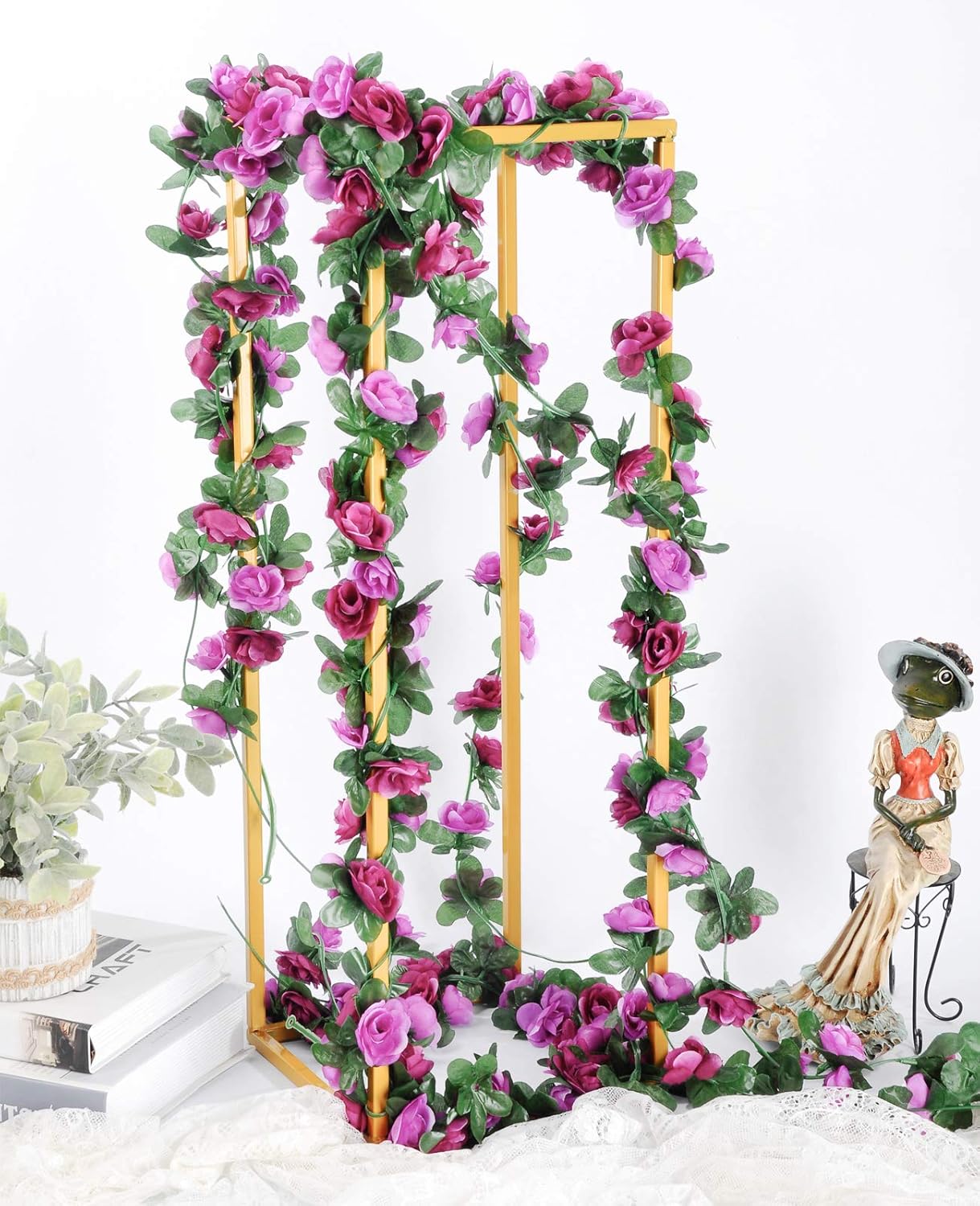 8Pcs 66FT Purple Flower Garland, Artificial Rose Floral Vines Fake Hanging Spring Flower Garland for Wall Backdrop Wedding Arch Tea Party Door Mantle Decoration