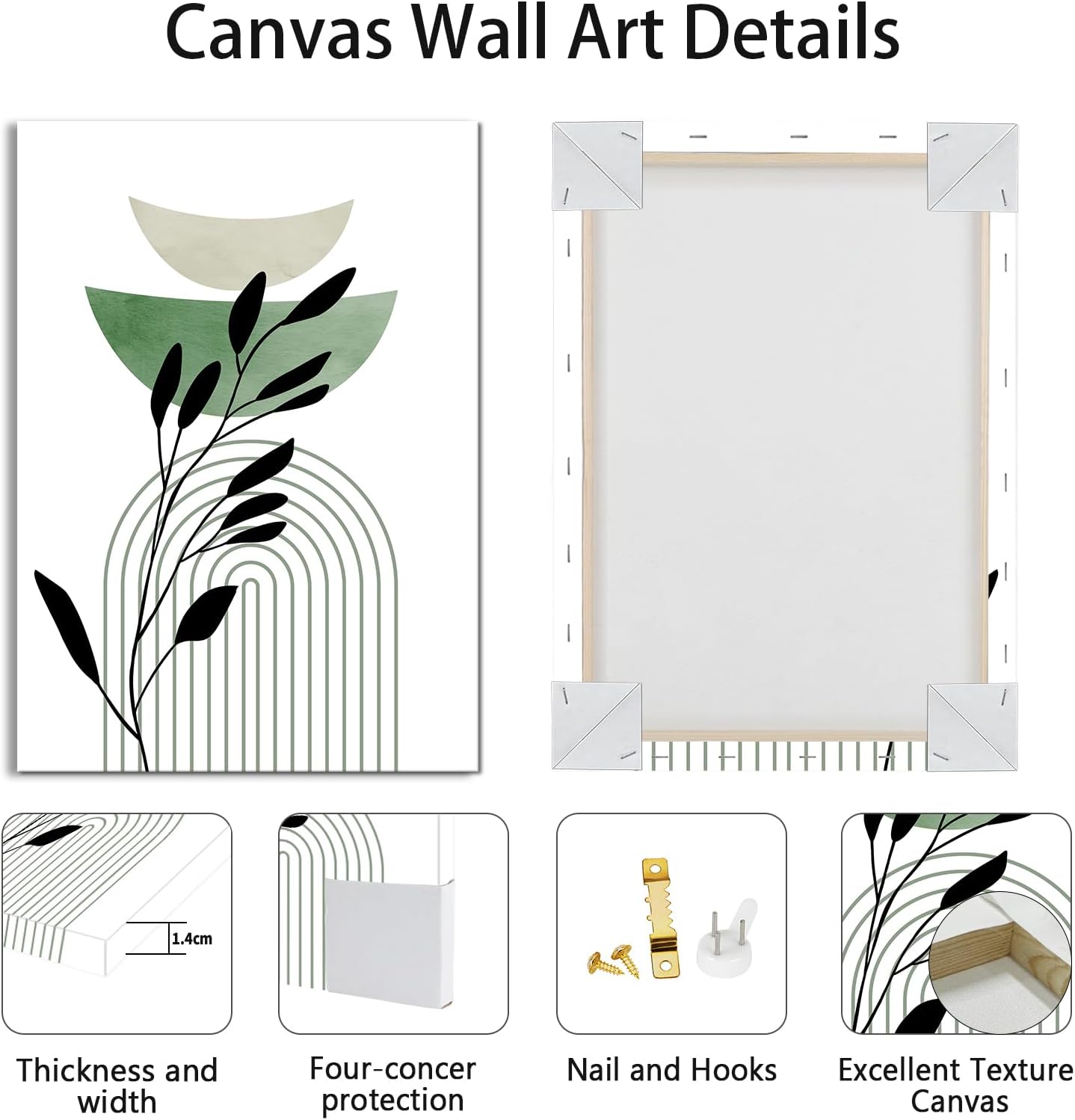 Boho Sage Green Canvas Wall Art Set of 3