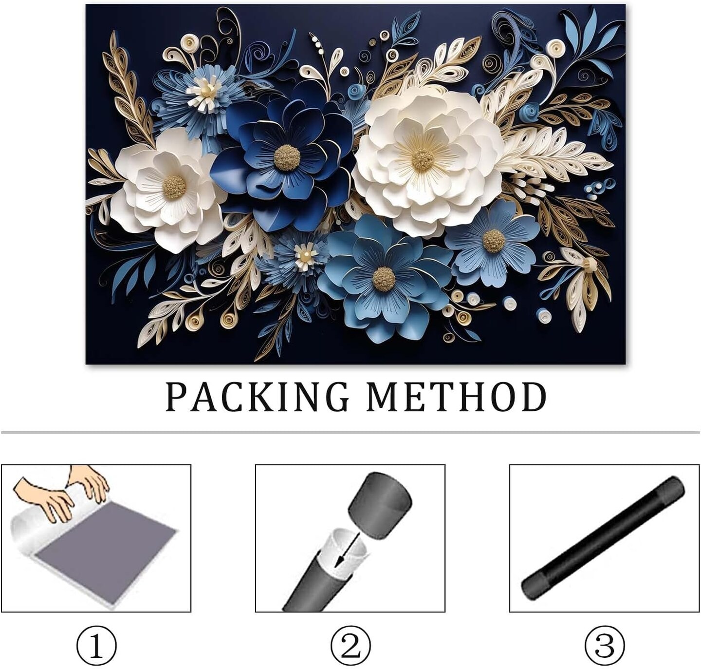 Navy Blue and White Canvas Wall Art 3D Blue White Textured Abstract Art (16x24inch Frameless)