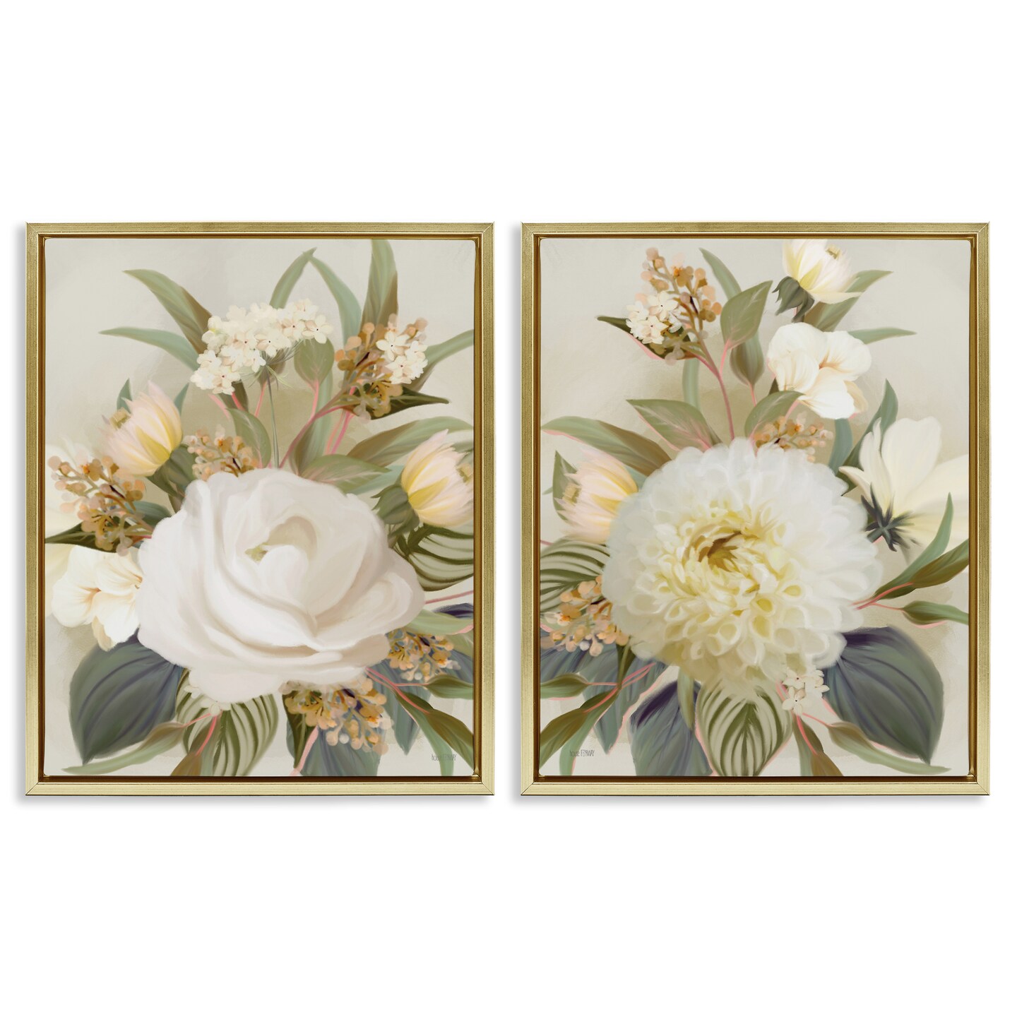 Stupell Industries Soft Neutral Dahlia & Rose 2pc Floating Frame Set By ...