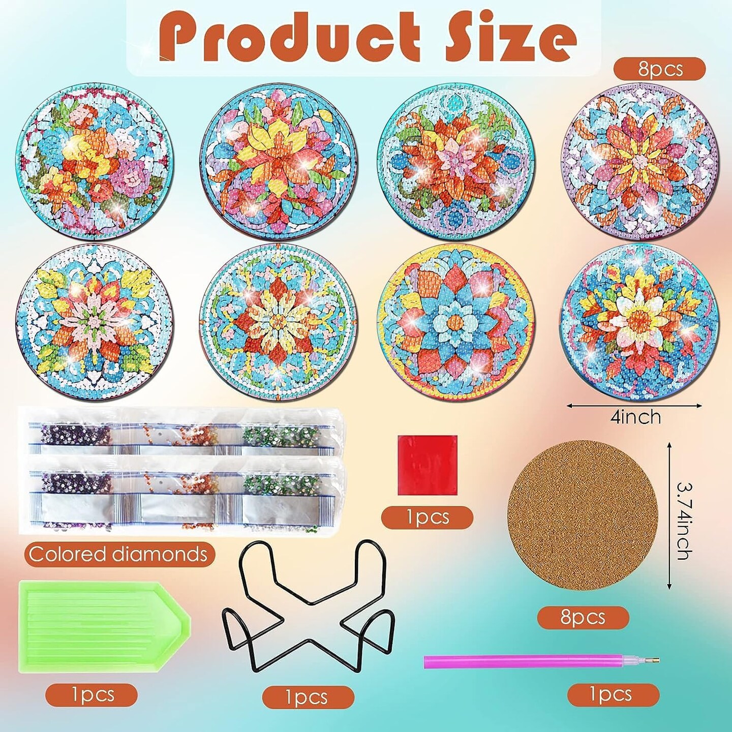 Mandala Diamond Painting Coasters Kit with Holder