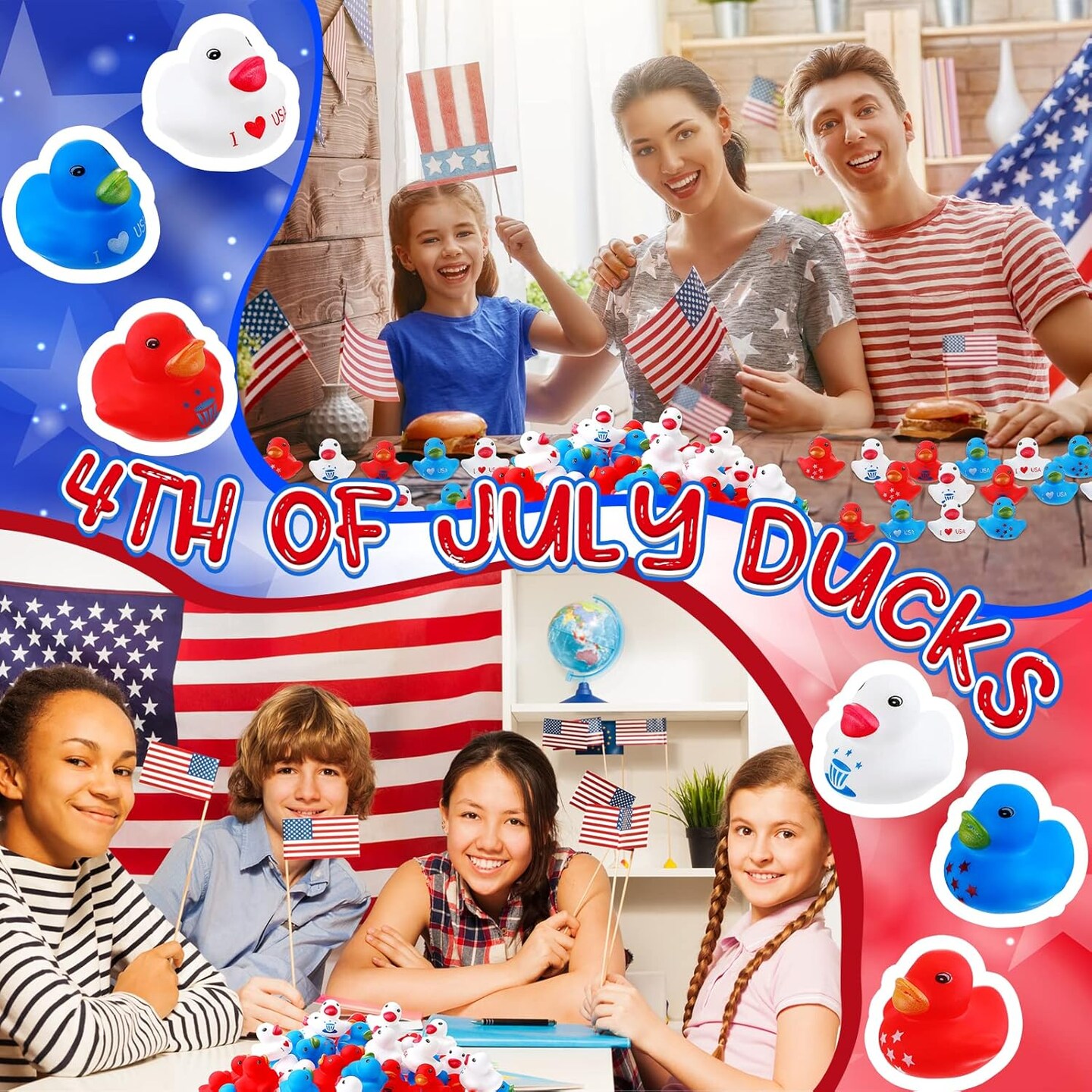100 Pcs Patriotic Rubber Duck Bulk 1.57 Inch for Party