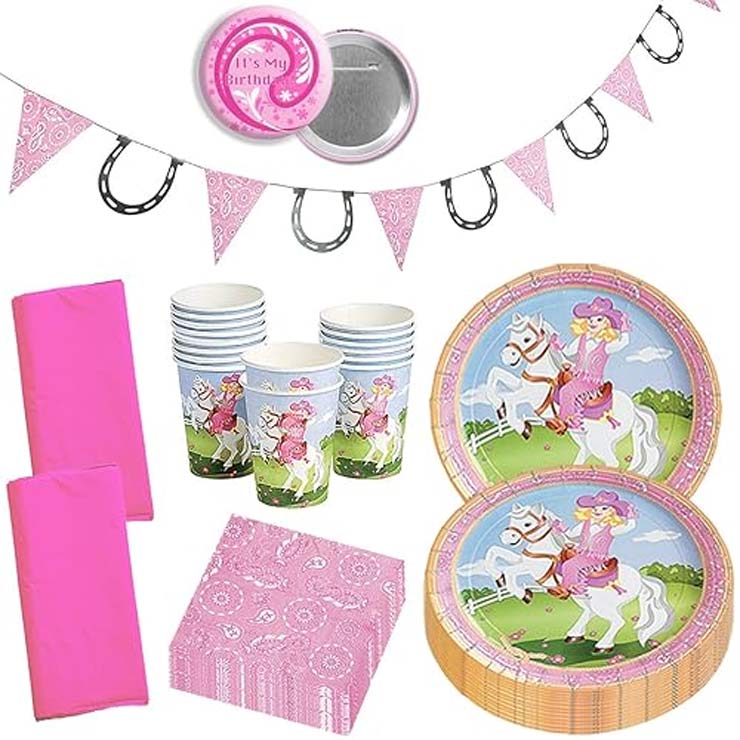8 Ct. Pink Cowgirl Party Paper Dinner Plates Western Rodeo Theme Tableware 9 Inch