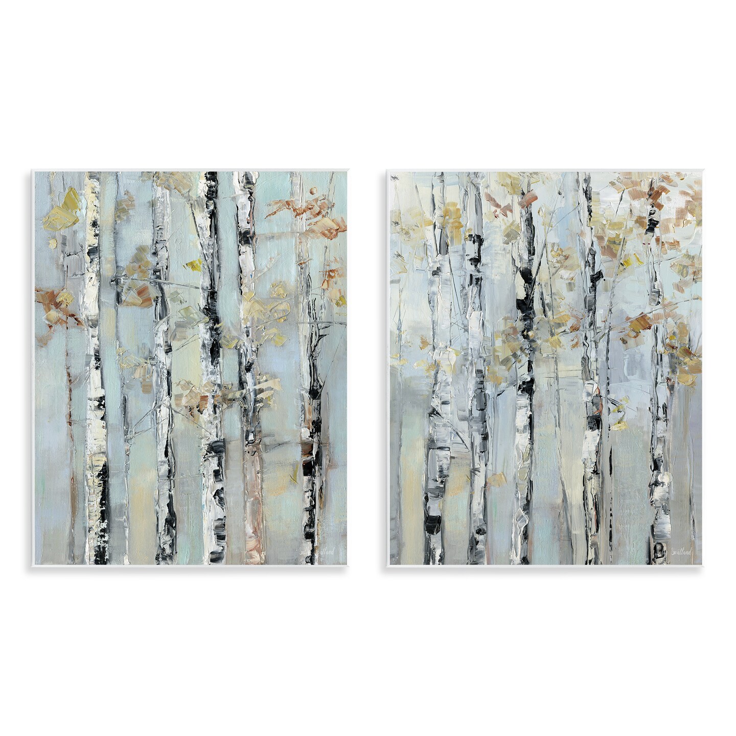 Stupell Industries Autumnal Birch Trees 2pc Wall Plaque Set By Sally Swatland