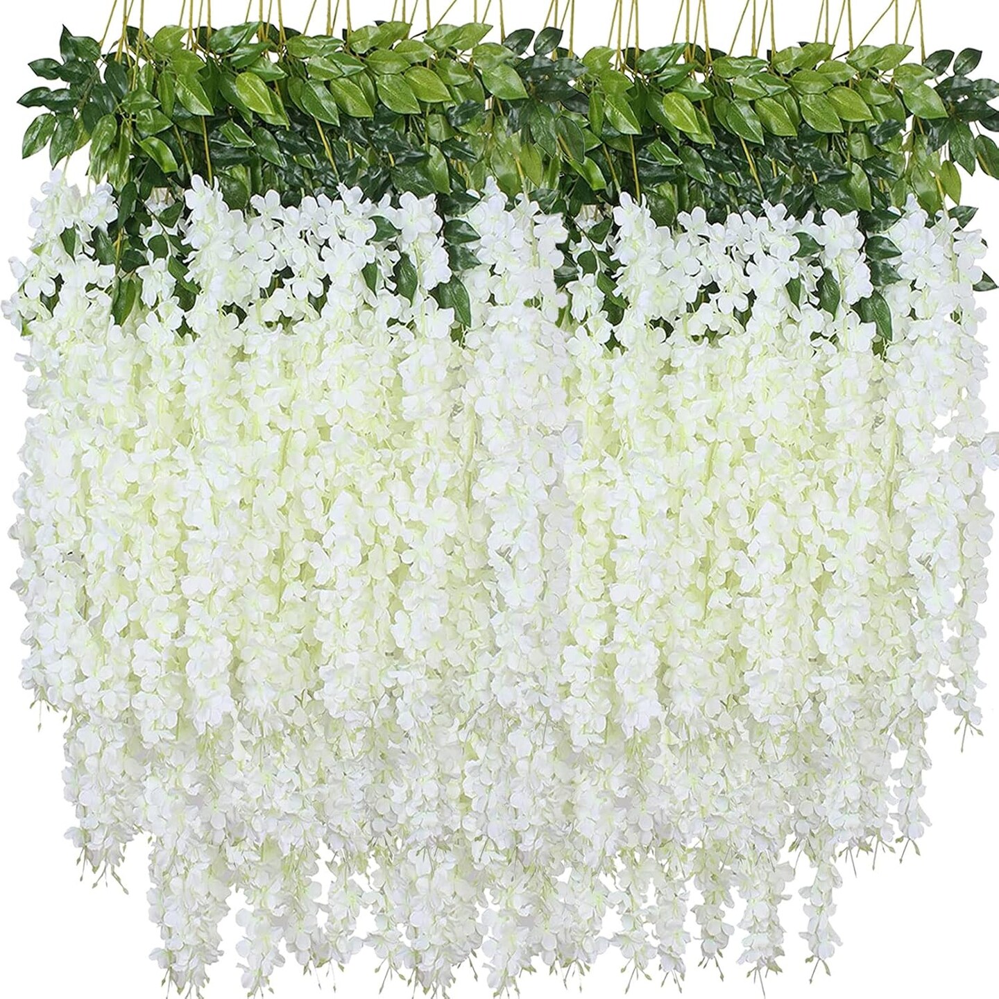 Artificial Wisteria Hanging Flowers Fake Wisteria Flower Garland Silk Vines (White)