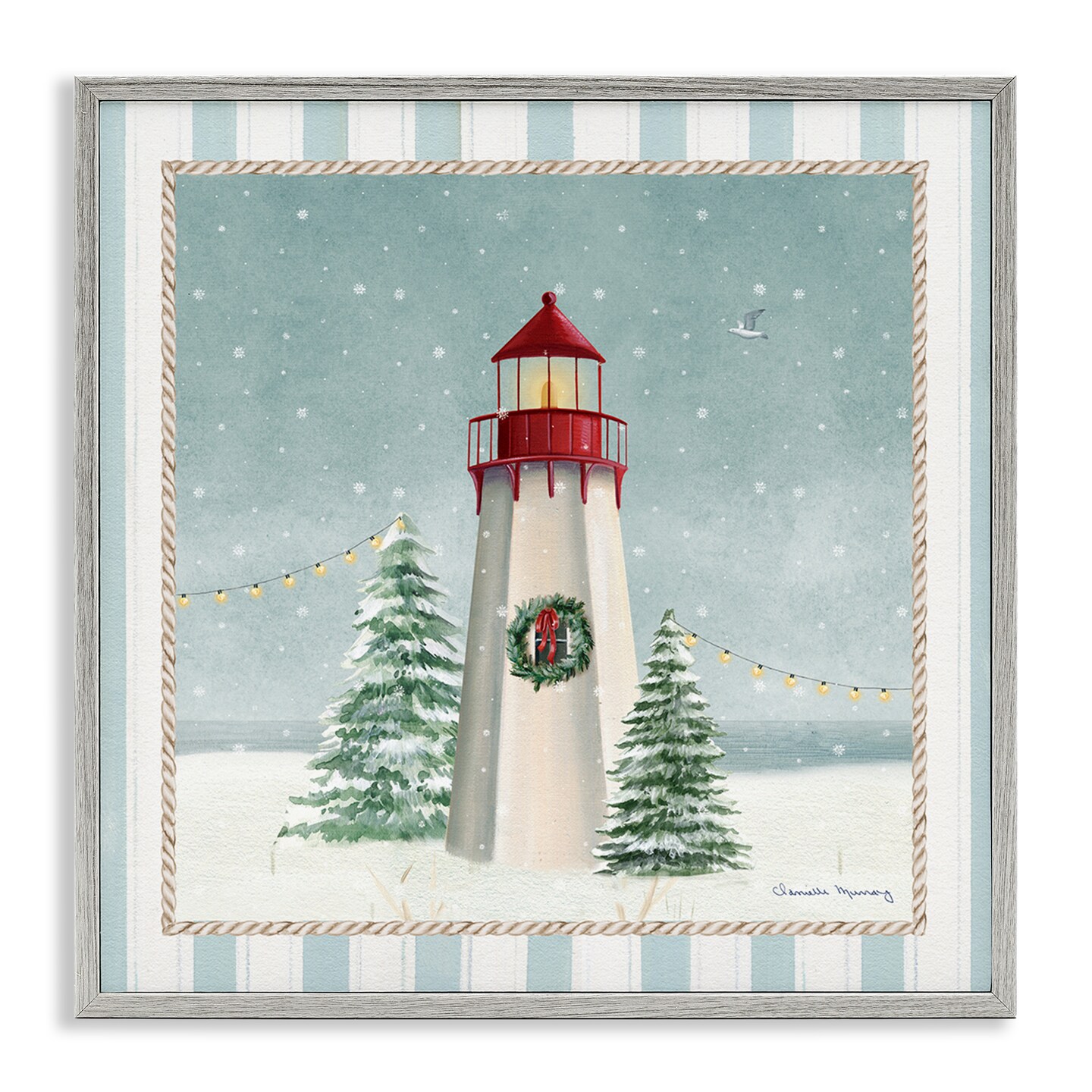 Stupell Industries Coastal Holiday Lighthouse Framed Giclee By Danielle Murray