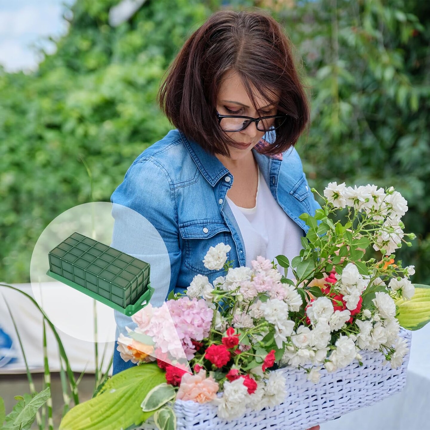 6 Pcs Floral Foam Cage Flower Holder with Floral Foam Blocks Square and Rectangle Suitable for Flower Wedding Garden Decoration and Artificial Flowers